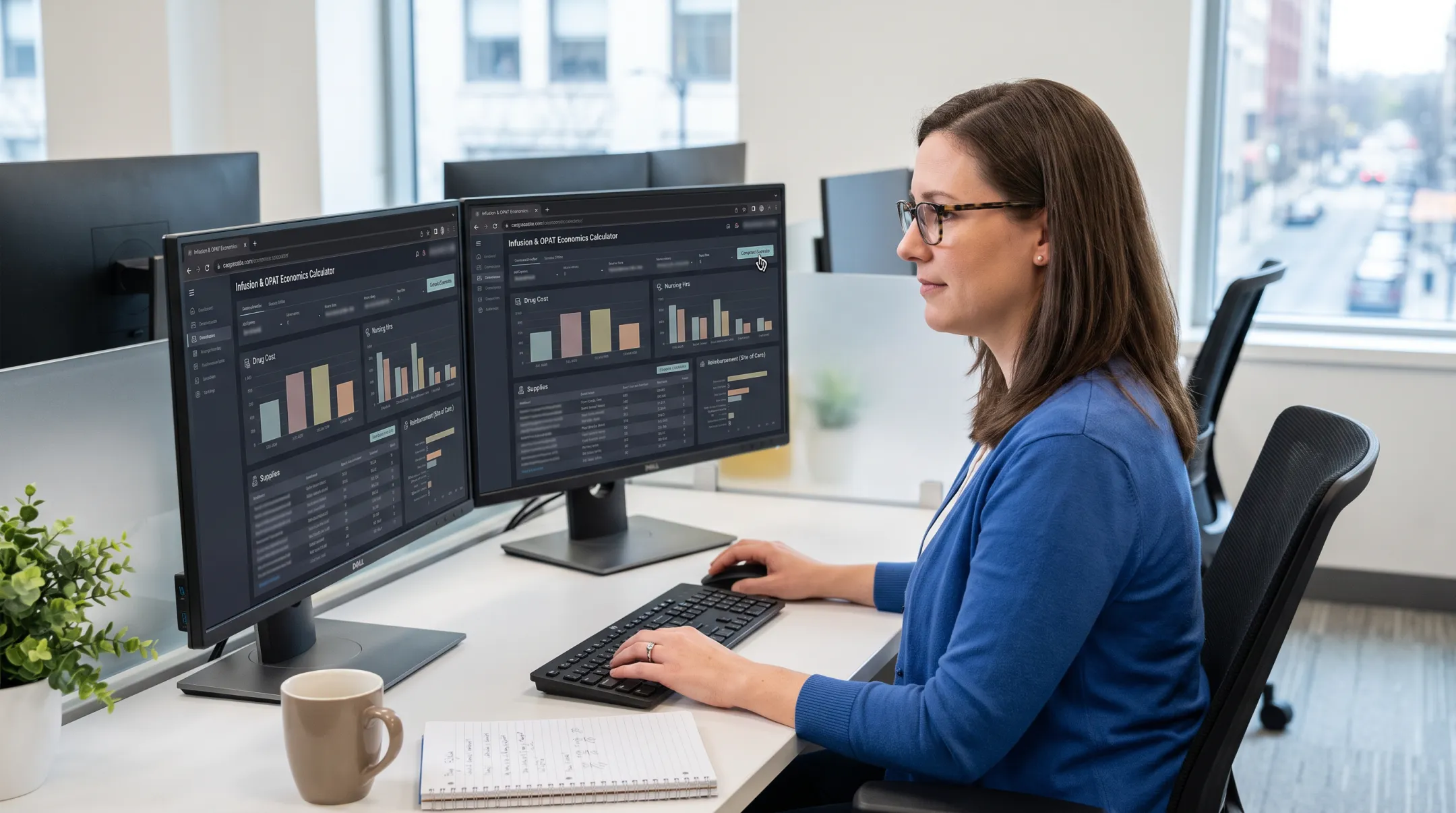 Healthcare billing analyst using OPAT economics calculator