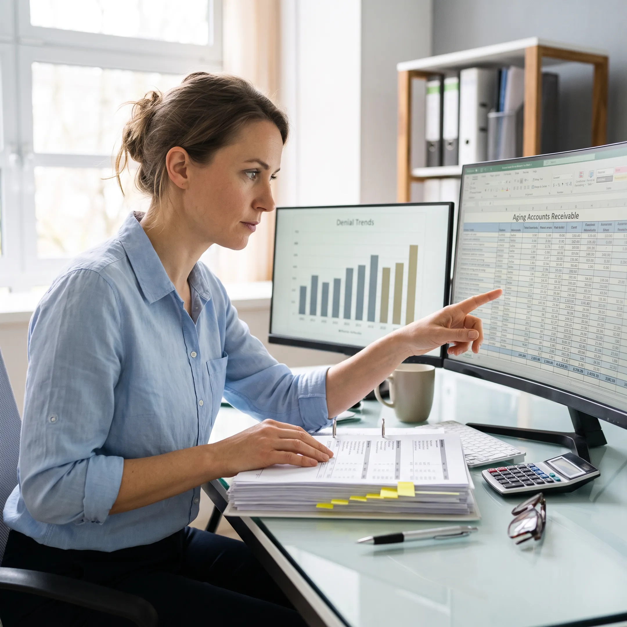 Specialist analyzing infectious disease denial and accounts receivable reports