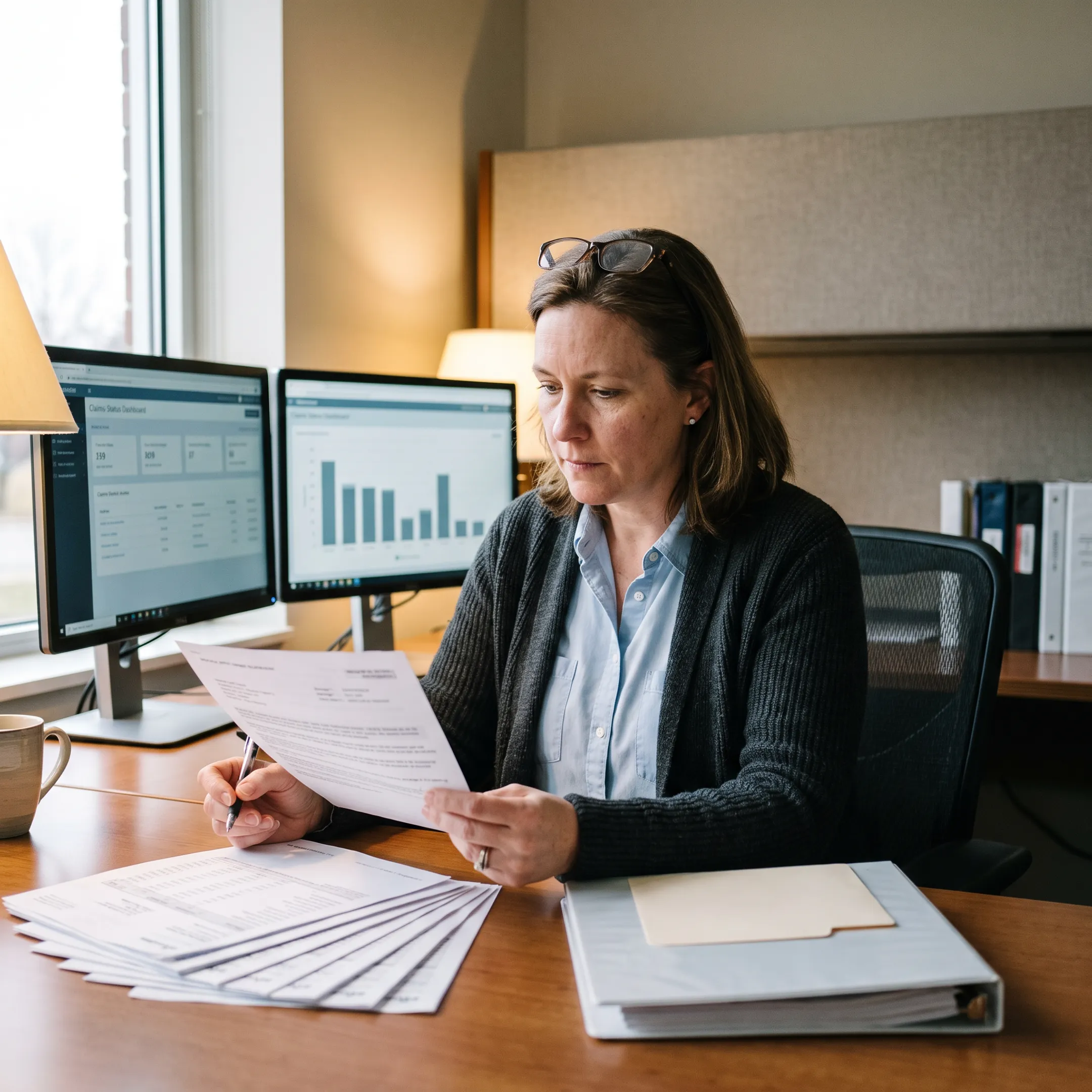 Revenue cycle specialist reviewing infectious disease claims and denial reports