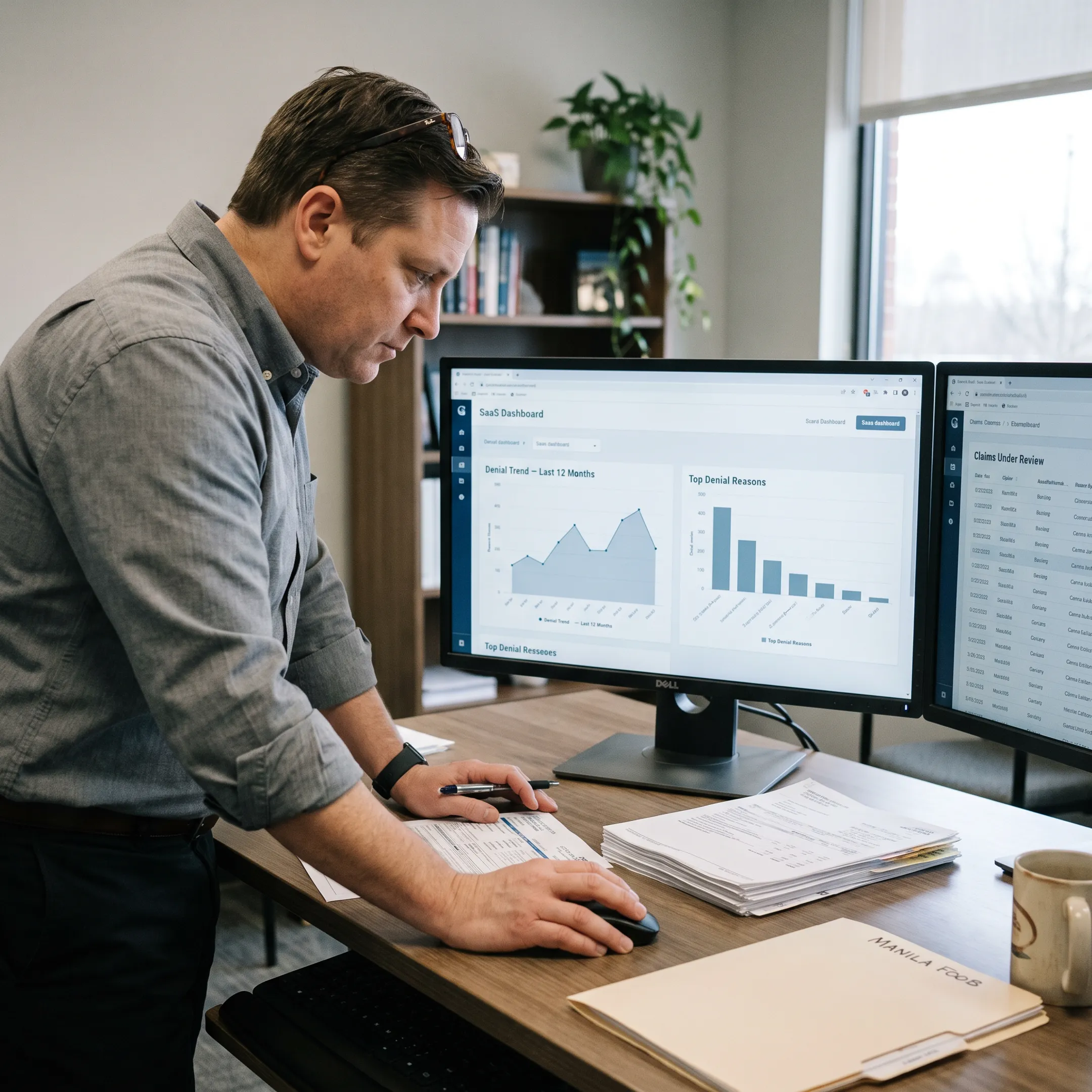 Specialist analyzing infectious disease denial trends and payer reimbursement data