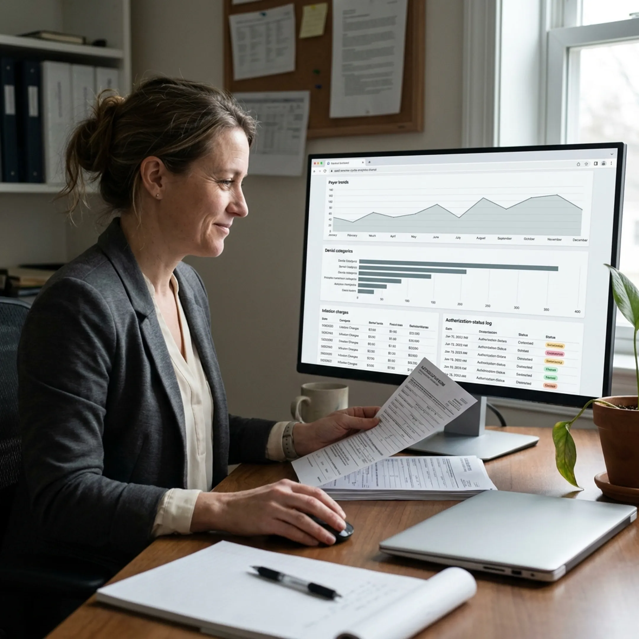 Specialist analyzing infectious disease practice revenue cycle performance