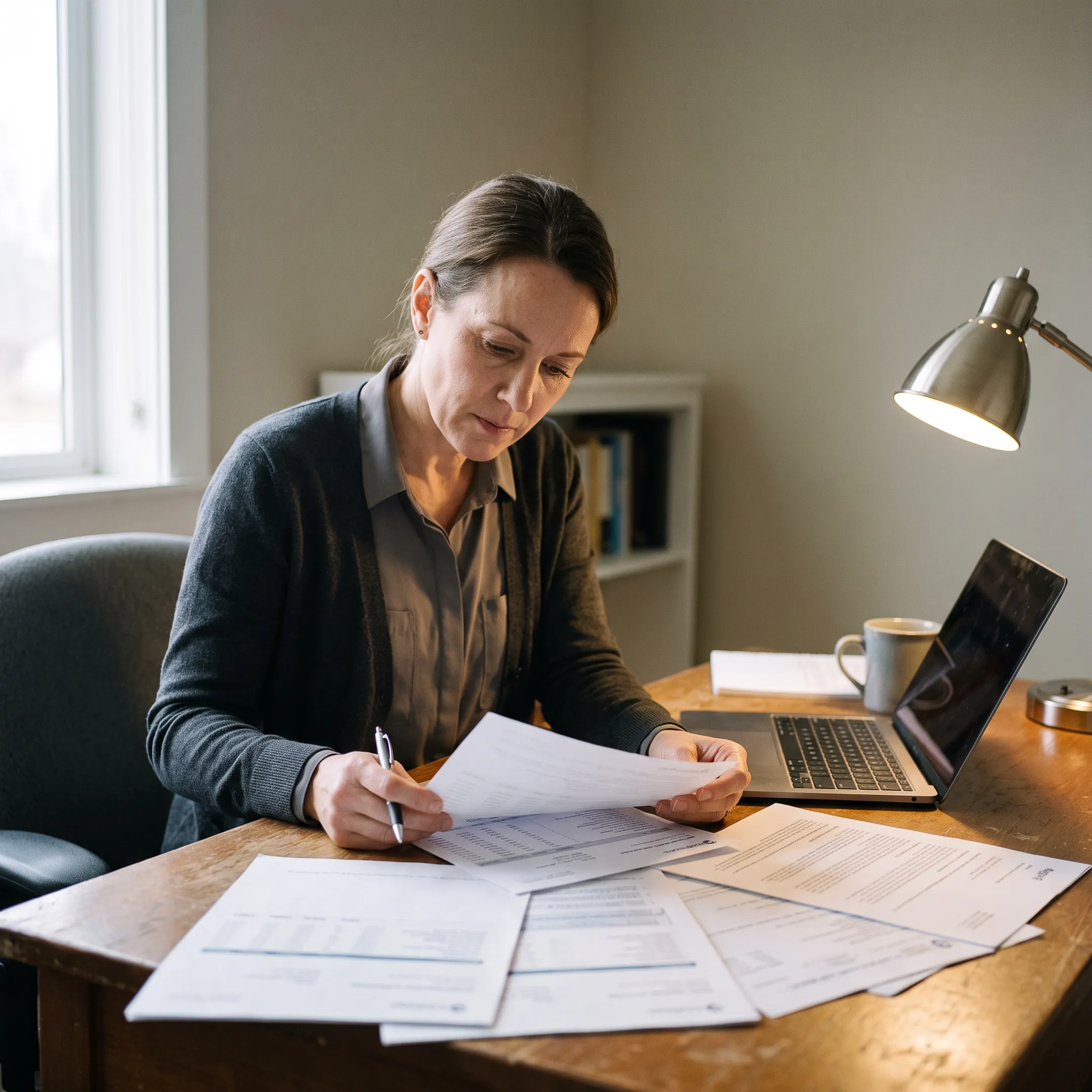 Healthcare administrator reviewing infectious disease billing reports and claim documents