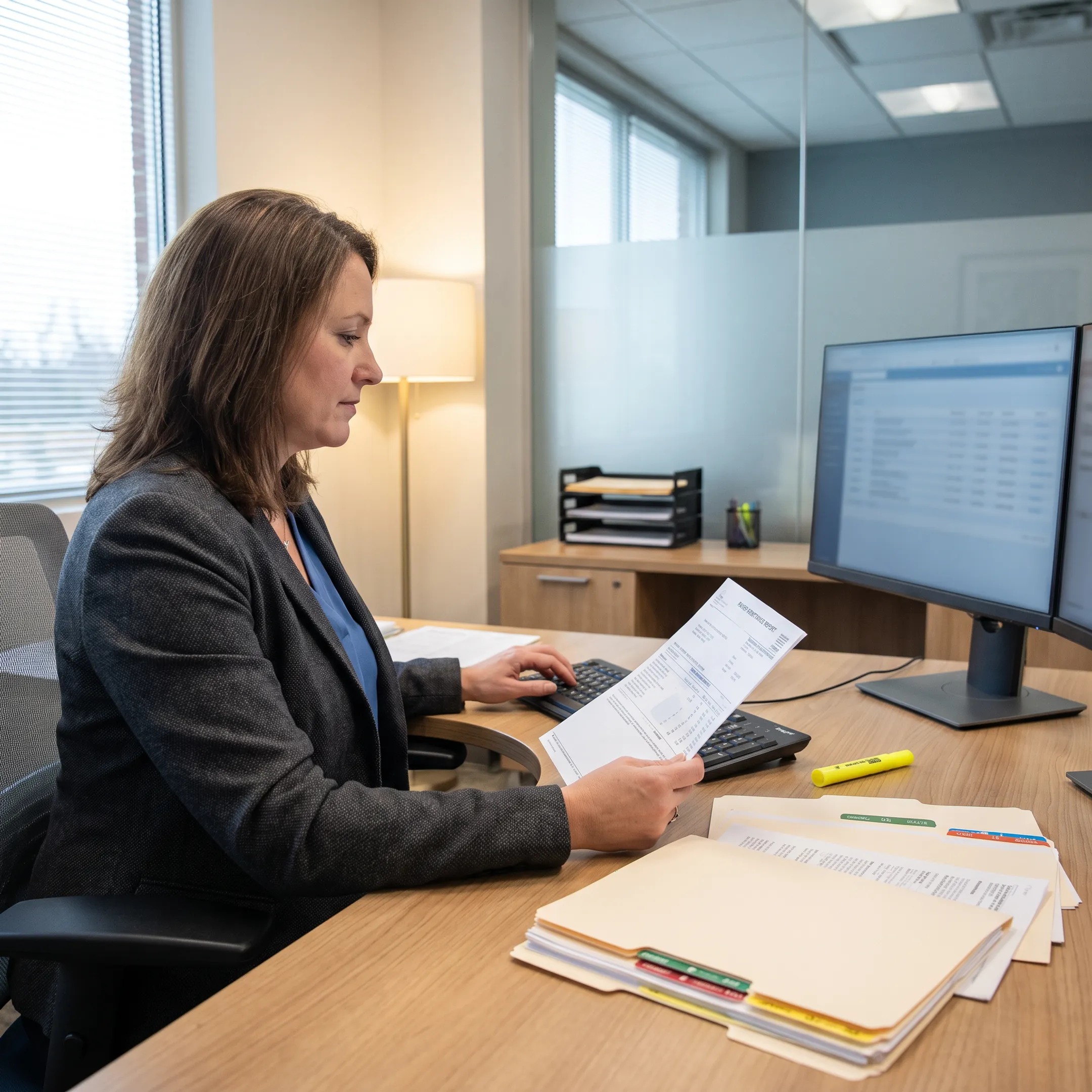 Medical billing specialist reviewing infectious disease practice claims and revenue reports