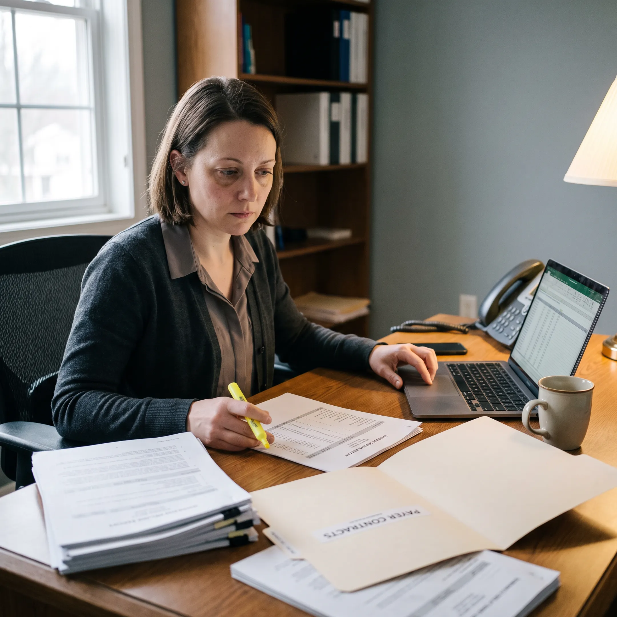 Healthcare billing specialist reviewing infectious disease practice claims and revenue cycle reports