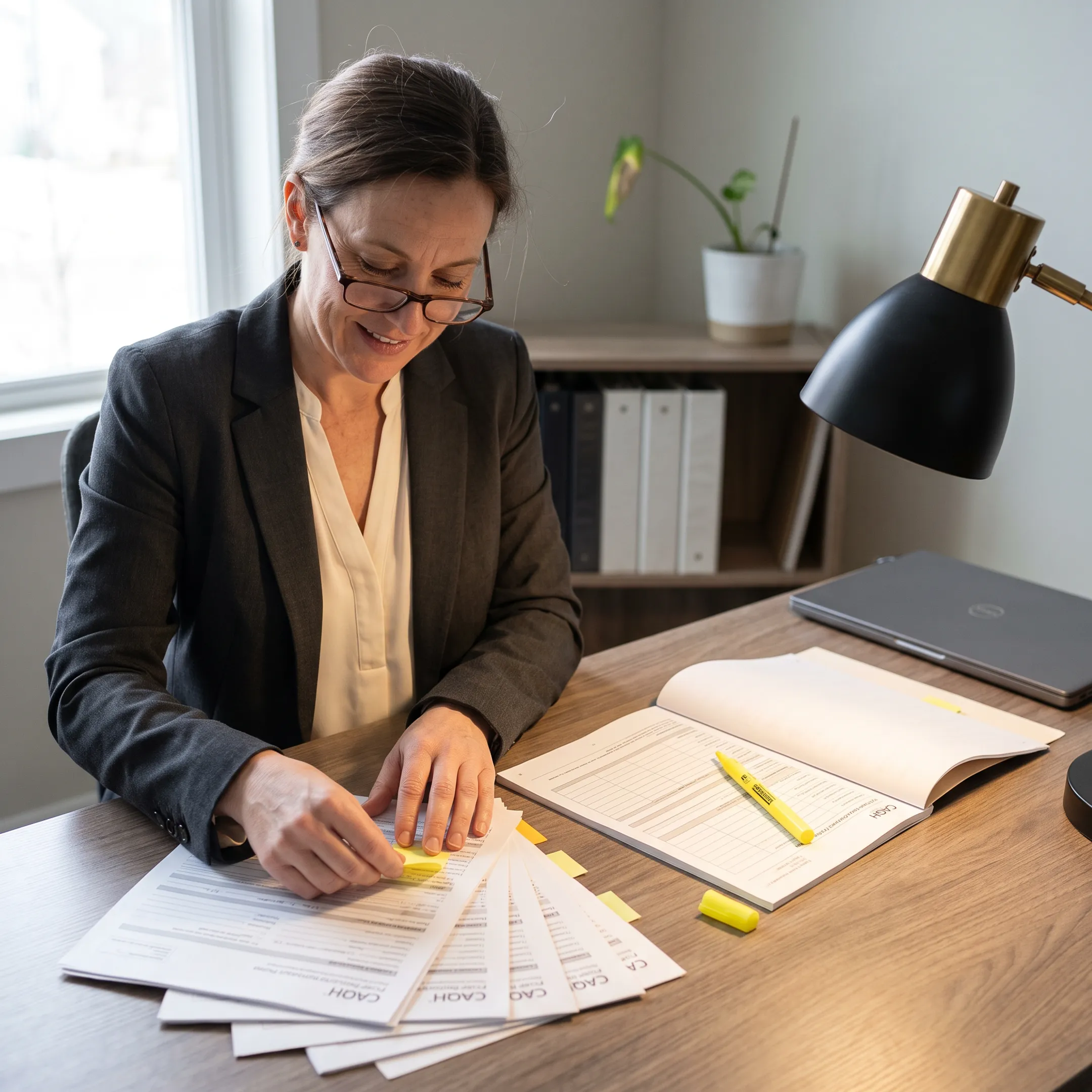 Consultant reviewing payer enrollment documents with infectious disease practice administrators