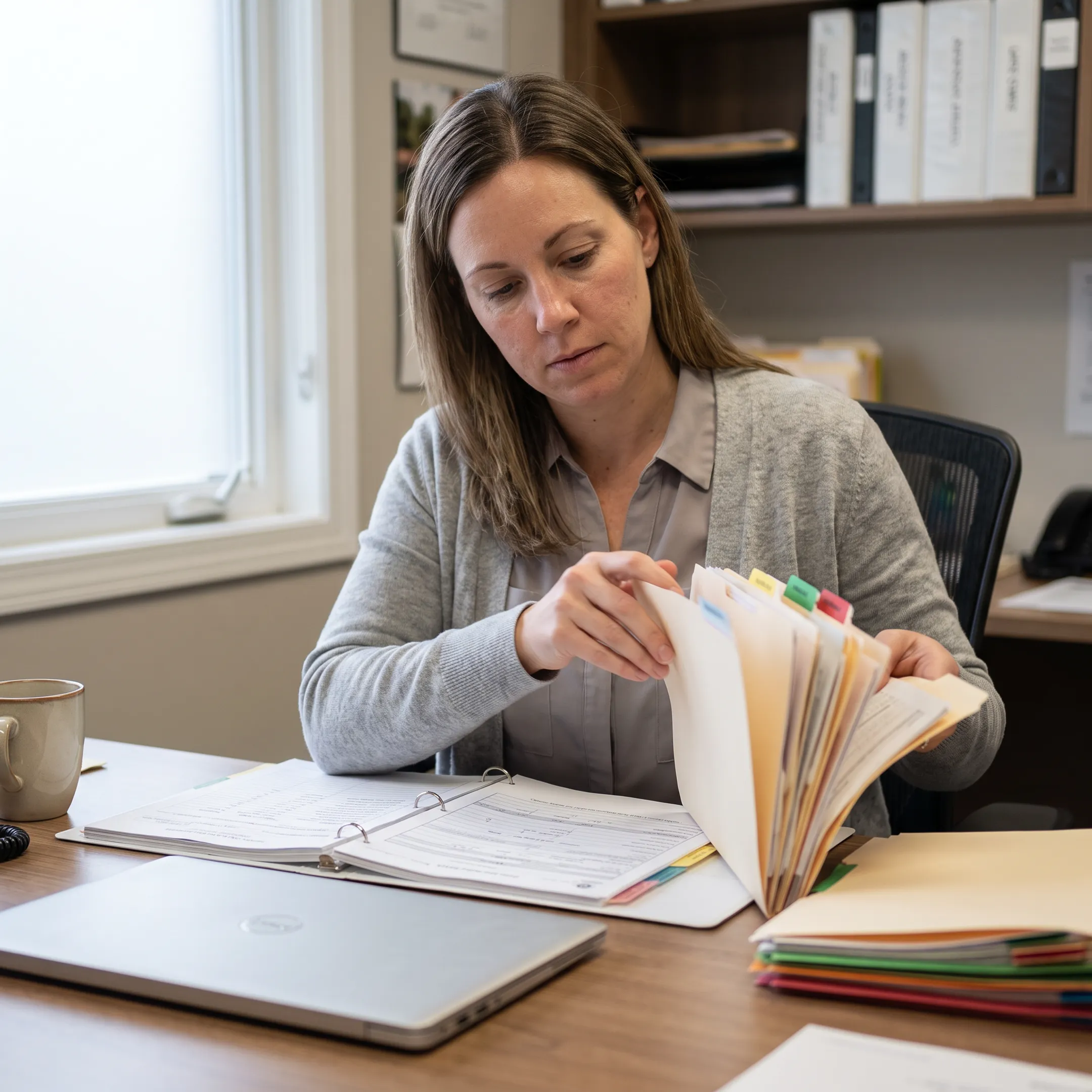 Credentialing specialist organizing payer enrollment records for an infectious disease practice
