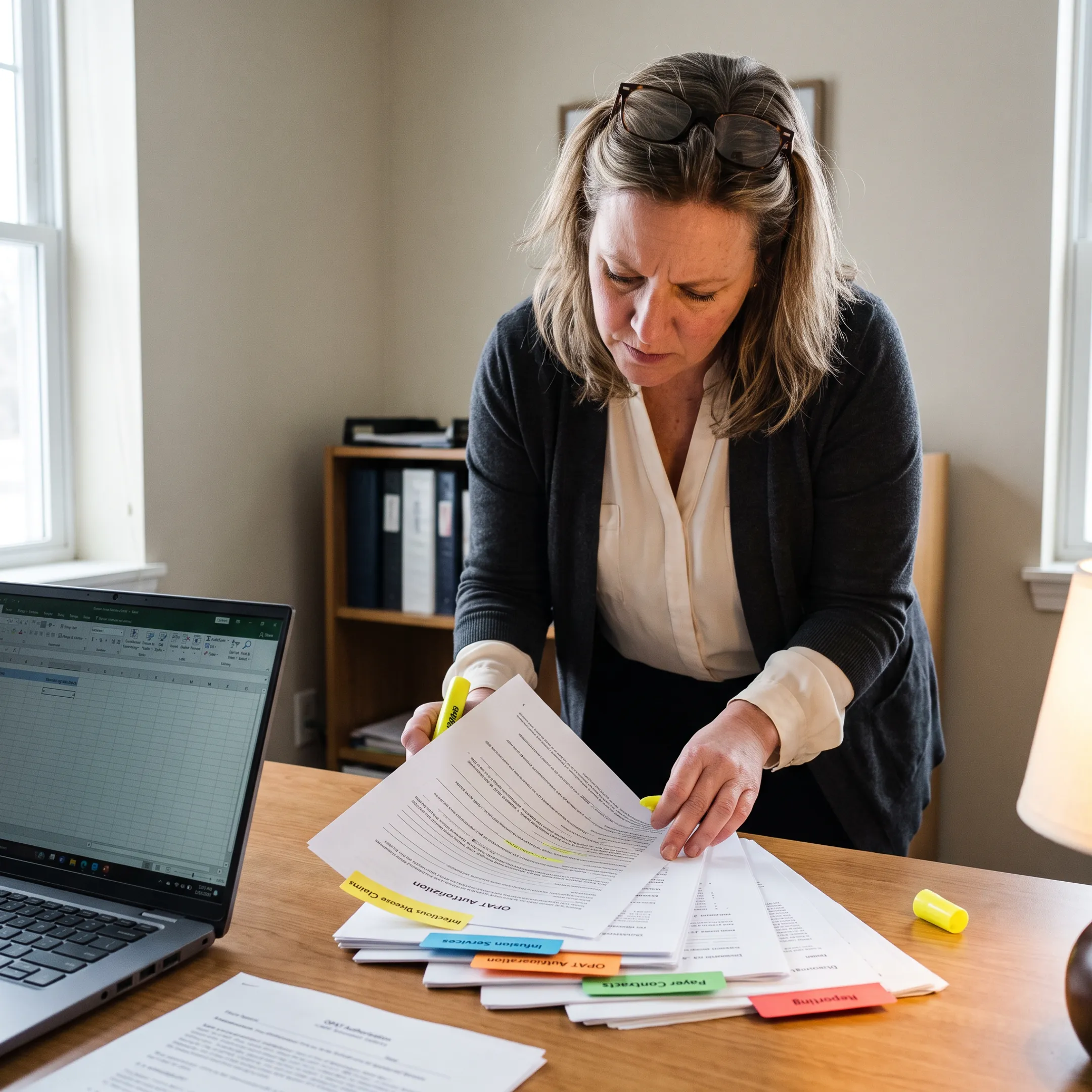 Infectious disease practice administrator evaluating medical billing RFP criteria