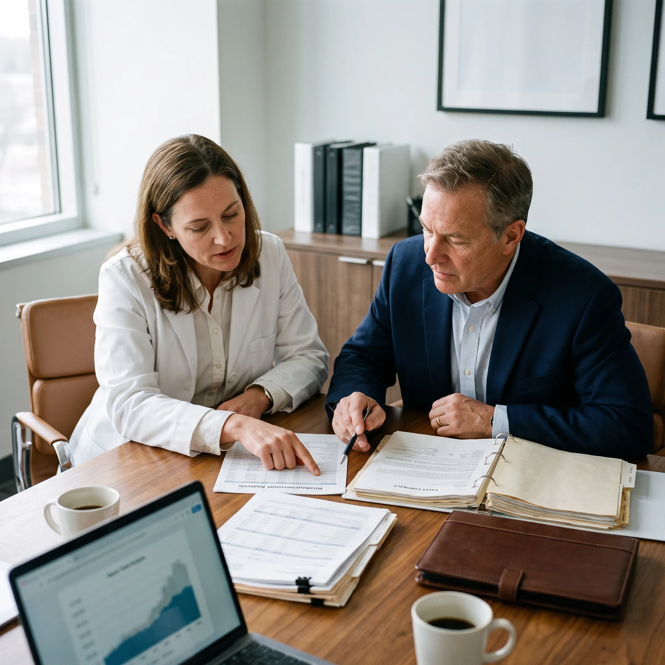ID physician reviewing reimbursement and infusion billing analysis