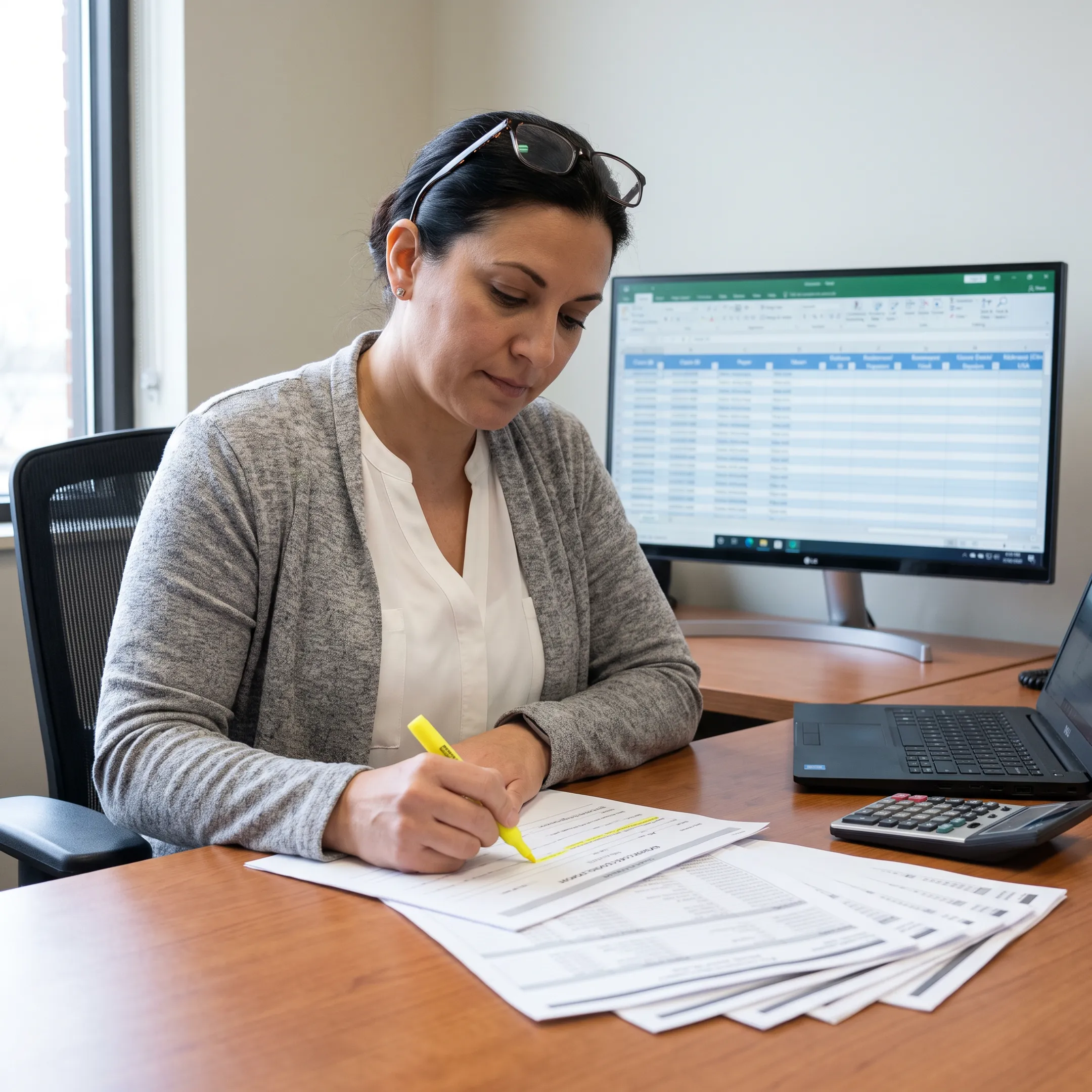 Revenue cycle specialist reviewing infectious disease claims and payment records on a computer