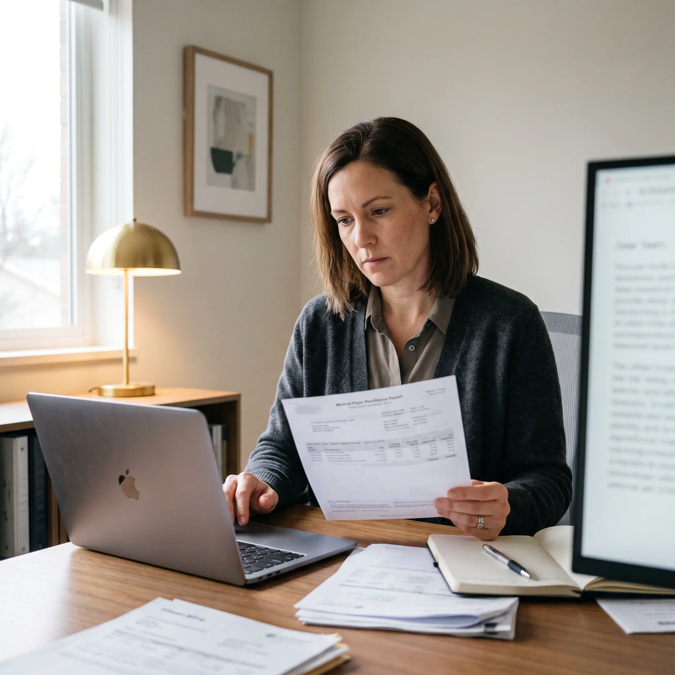 Medical billing specialist reviewing infectious disease practice claims and revenue reports