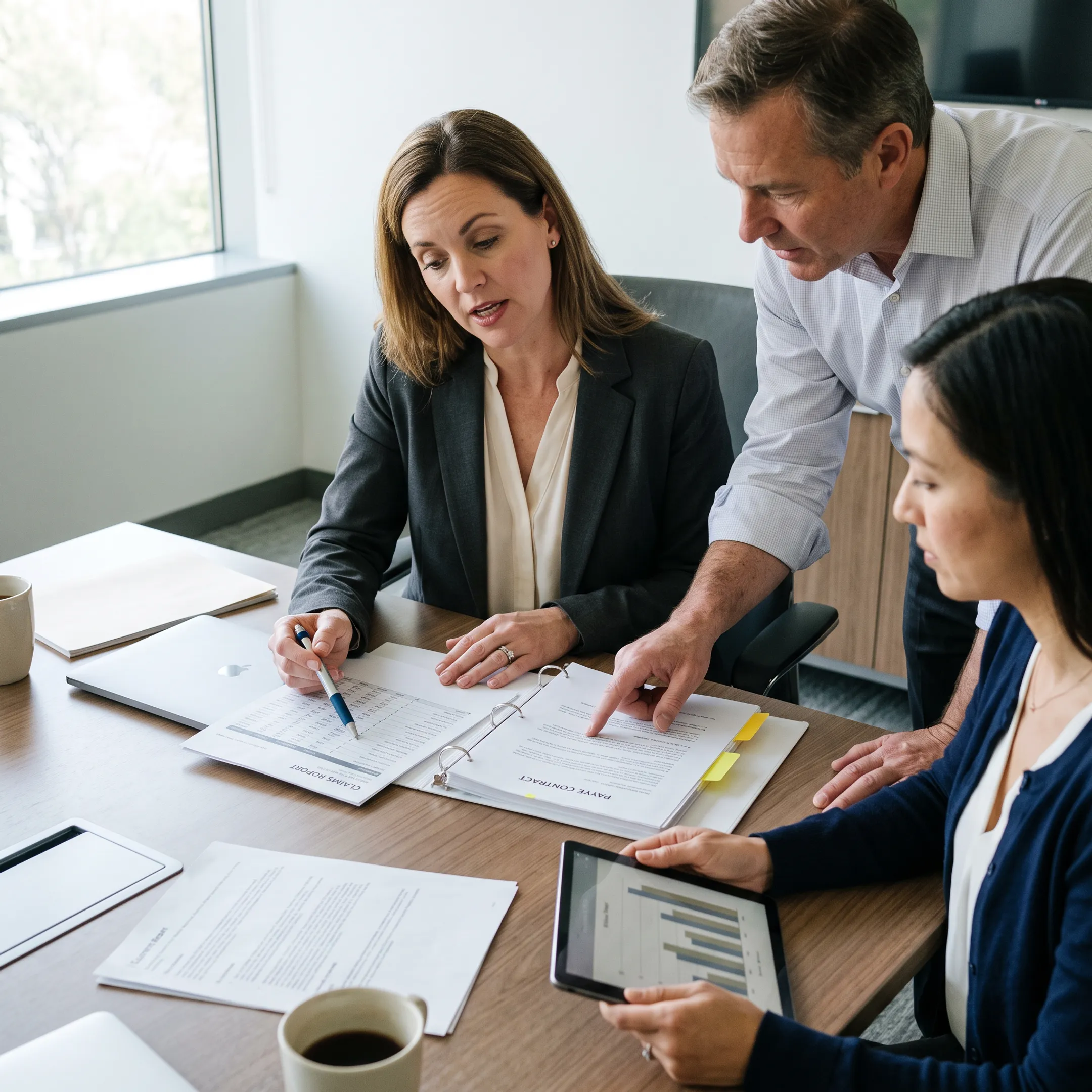Consultant reviewing payer reports and infectious disease practice revenue-cycle workflows