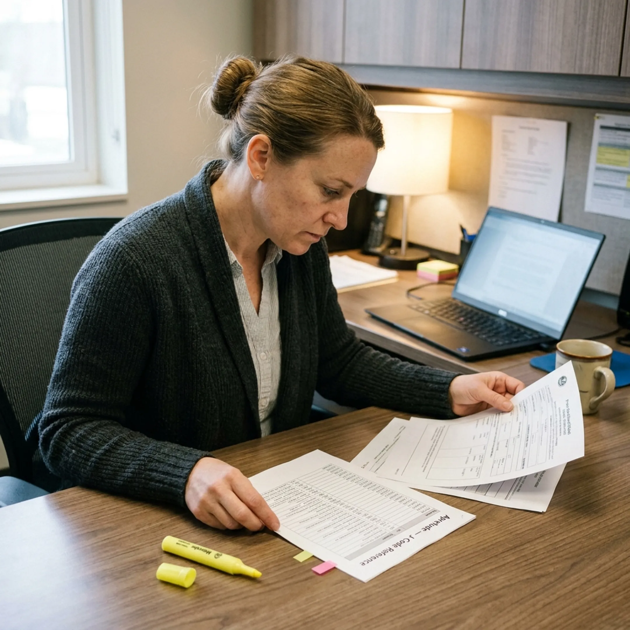 Infectious disease billing specialist reviewing Apretude coding documents and claim details