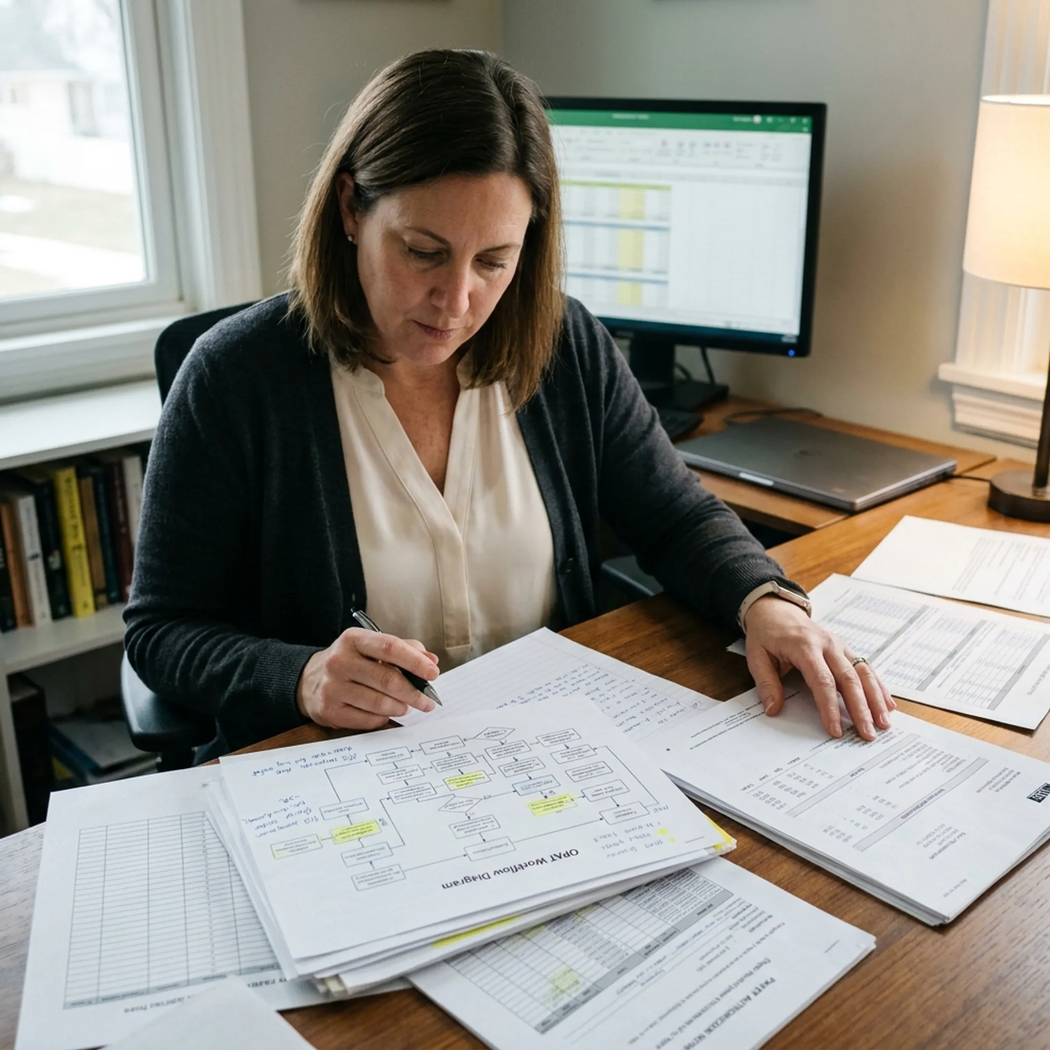 Medical practice administrator reviewing OPAT financial and workflow information