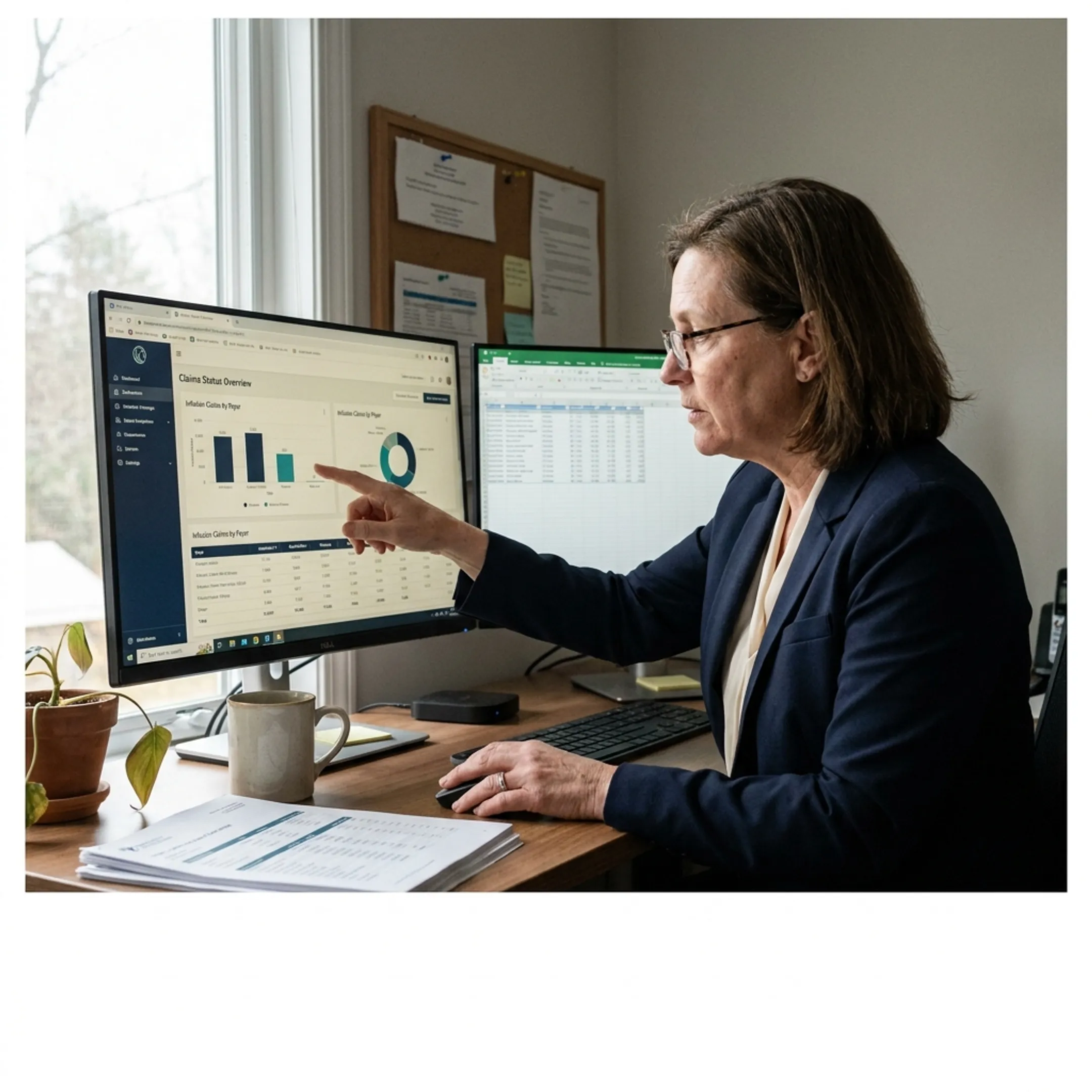 Infectious disease practice administrator analyzing billing workflow and payer reimbursement data