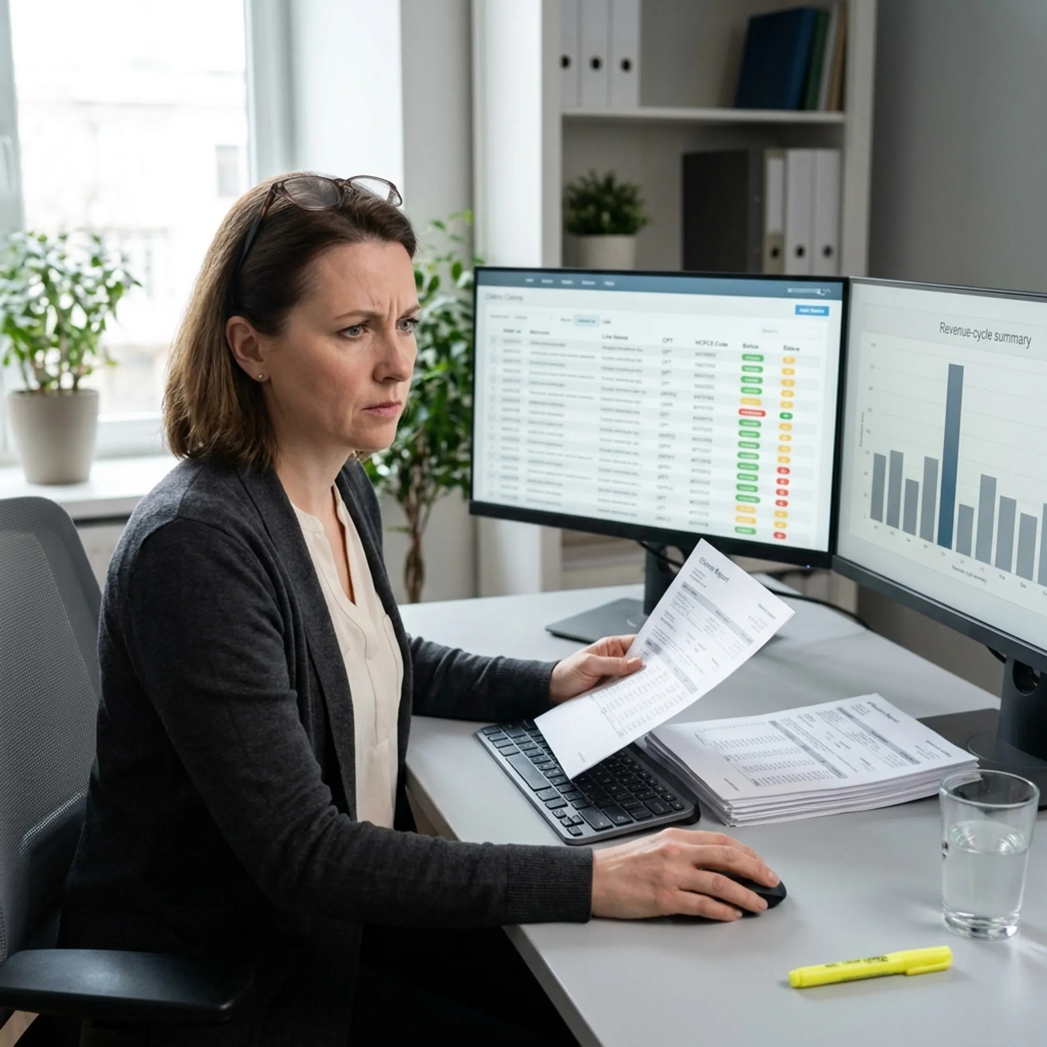 Medical coding specialist reviewing infectious disease claims and reimbursement data on a computer