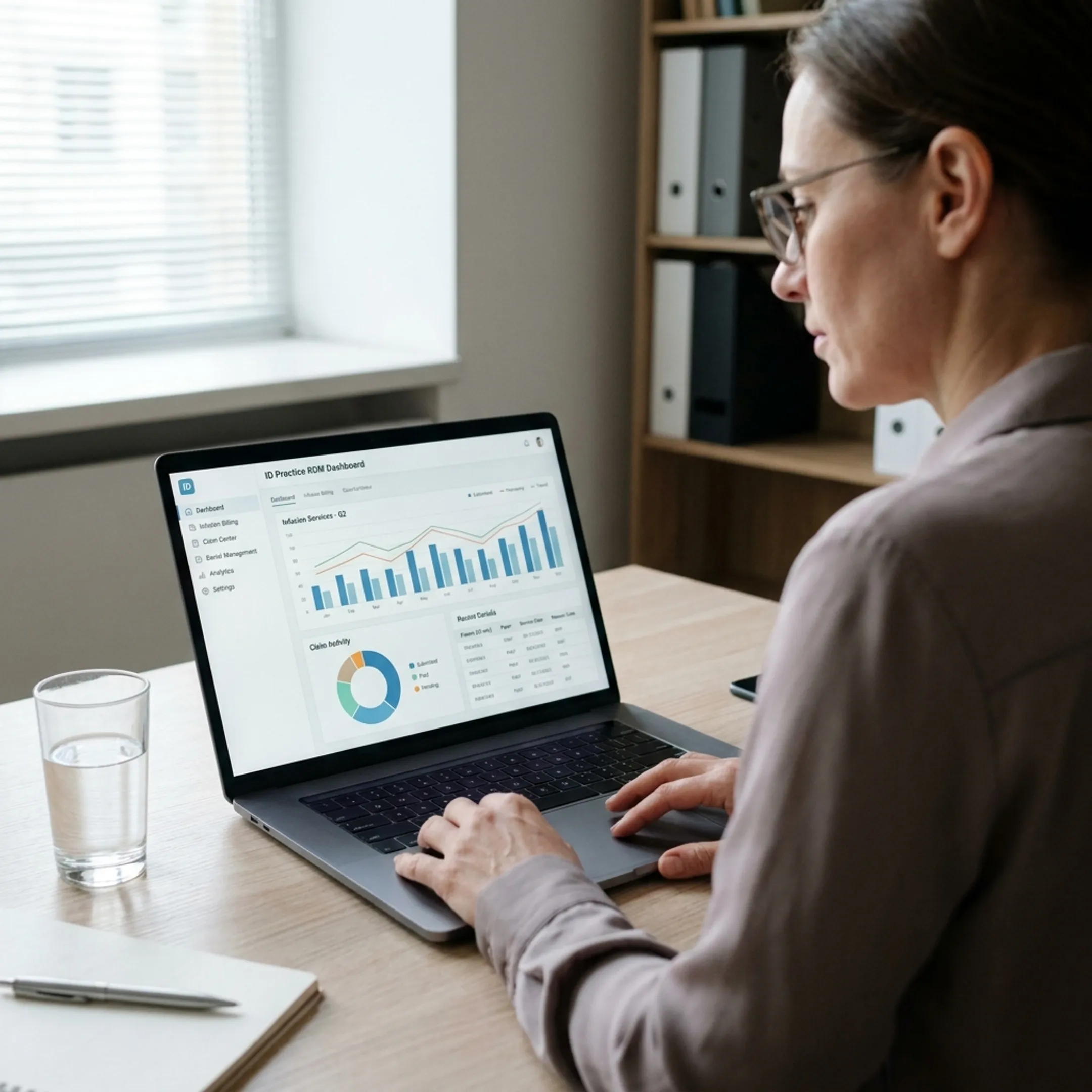 Medical practice administrator analyzing coding and revenue cycle information