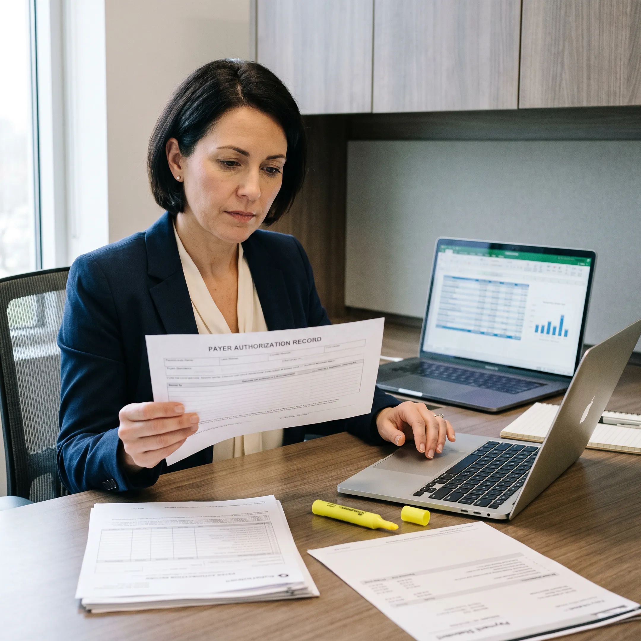 Healthcare revenue cycle consultant analyzing infectious disease billing workflow and payment reports