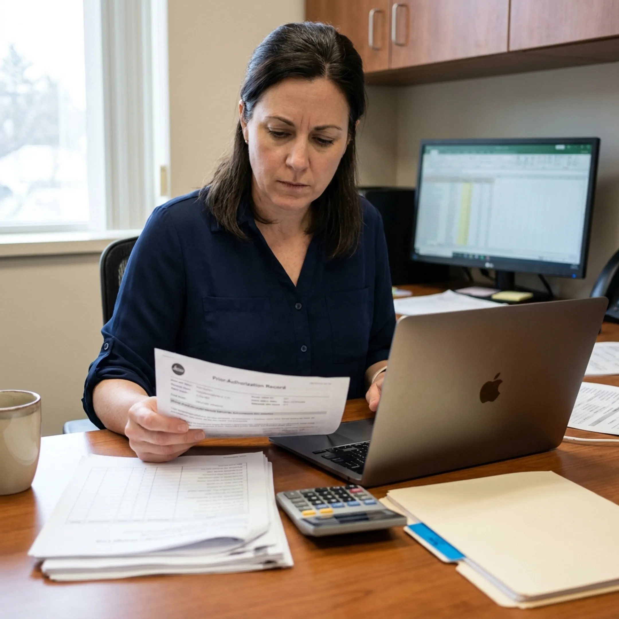 Infectious disease practice administrator analyzing billing workflow and payment data