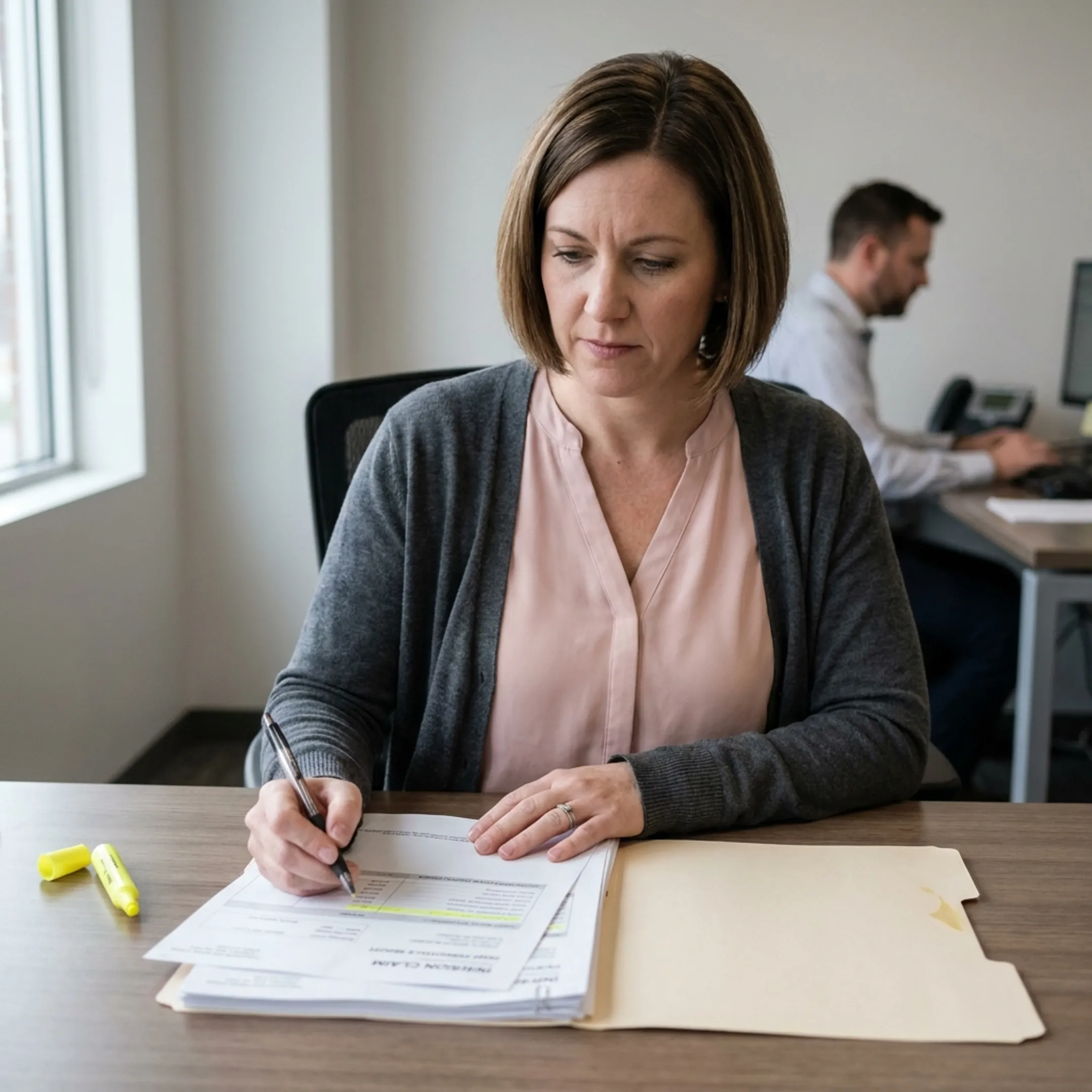 Infectious disease billing specialist reviewing medical claims and revenue reports