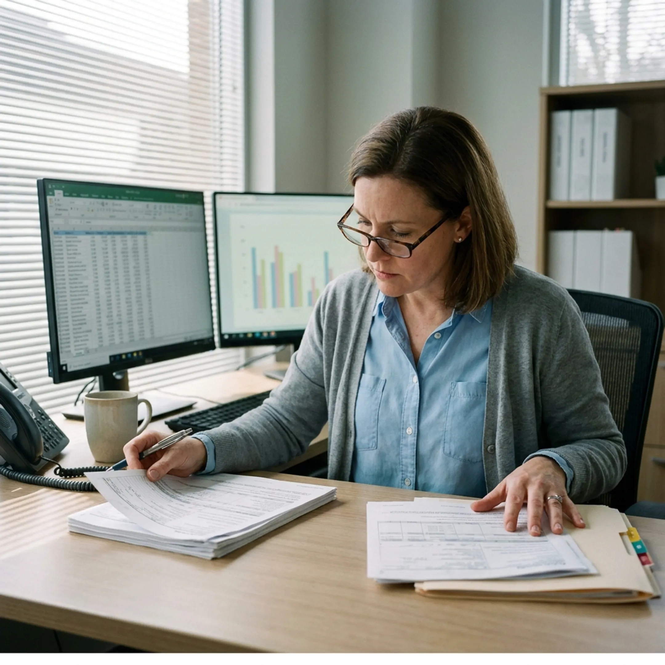 Medical billing specialist reviewing infectious disease practice claims and coding records