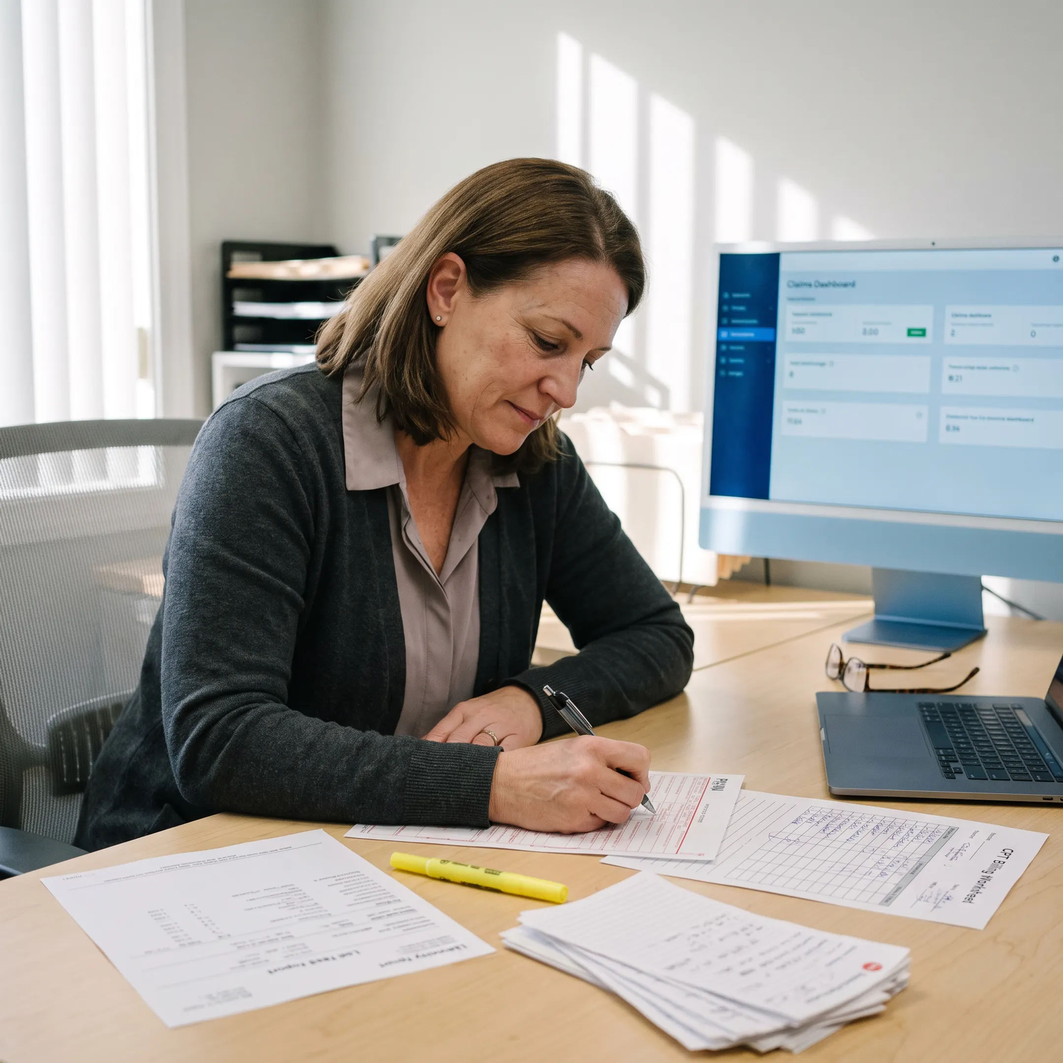 ID practice administrator reviewing TB testing billing workflow
