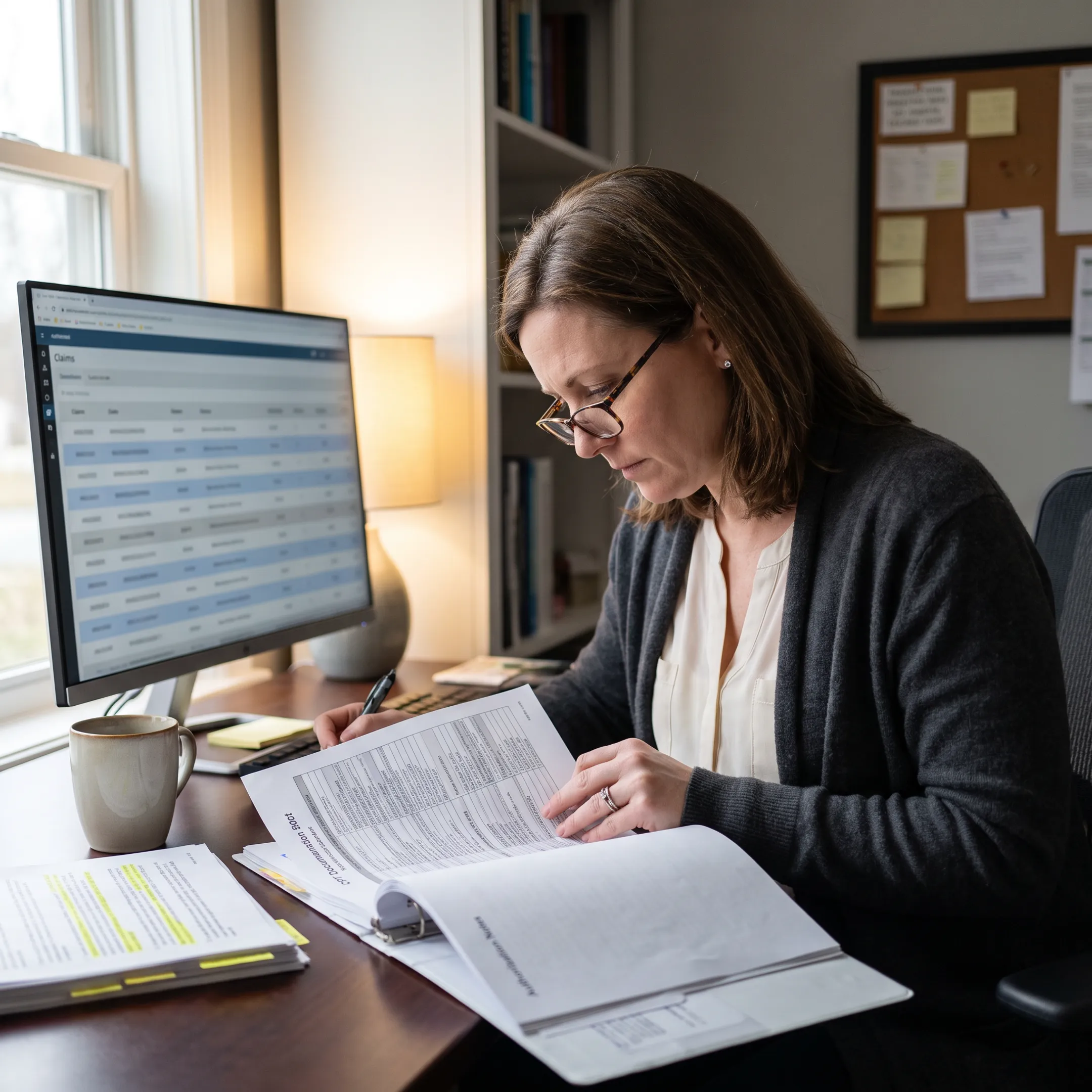Infectious disease administrator reviewing RIG billing workflow and payer documentation