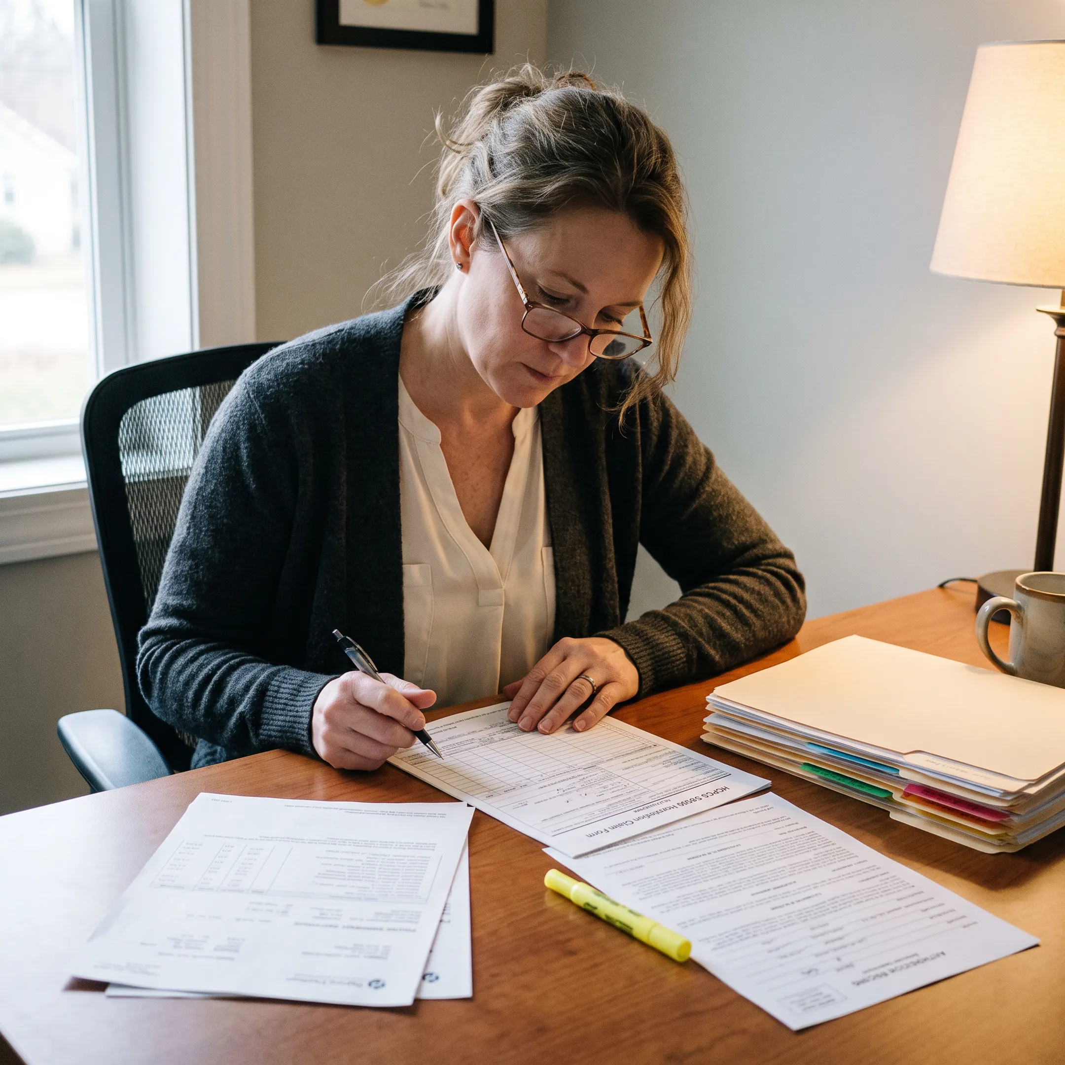 Infectious disease billing specialist examining home infusion claim documentation