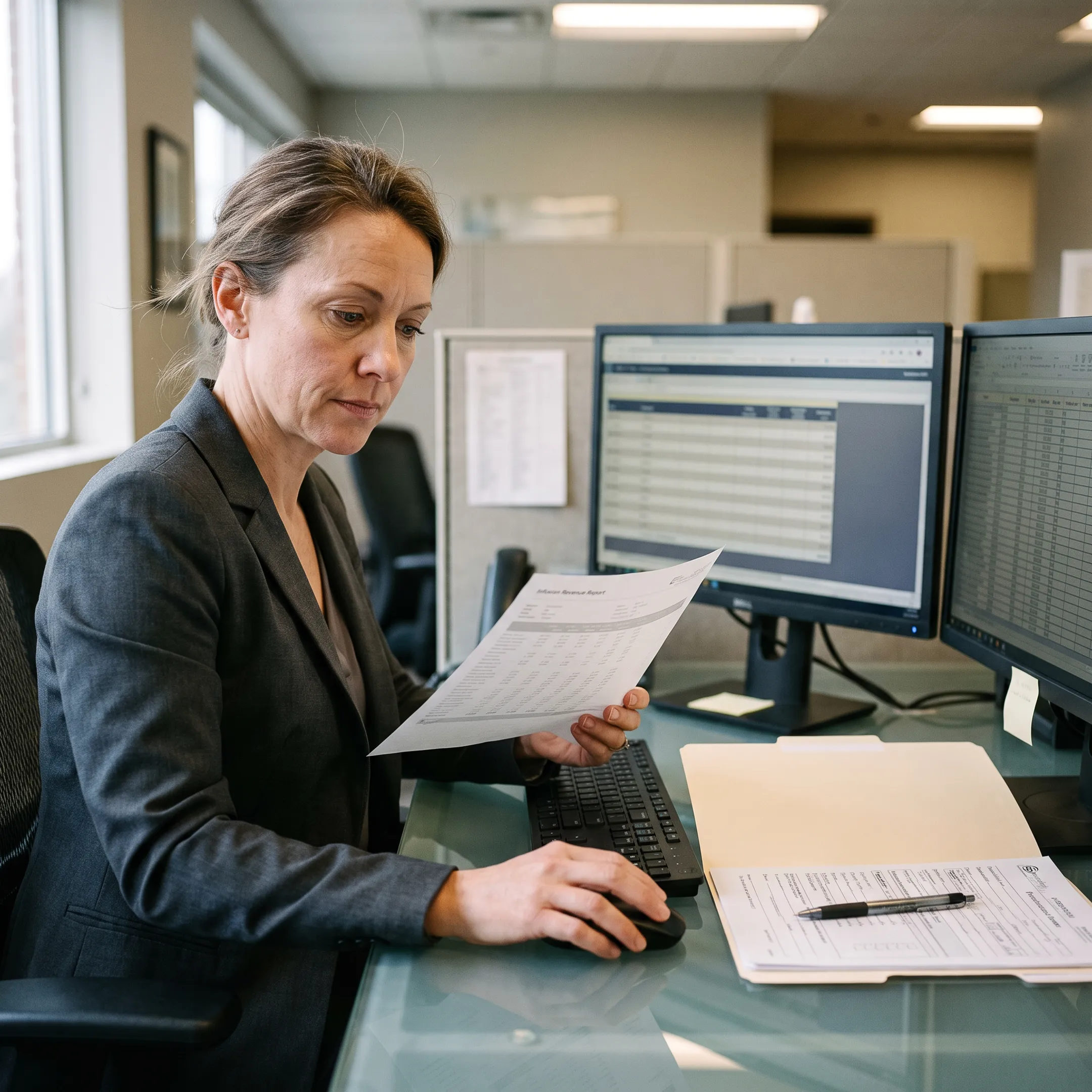 Healthcare administrator analyzing infectious disease billing and infusion revenue data