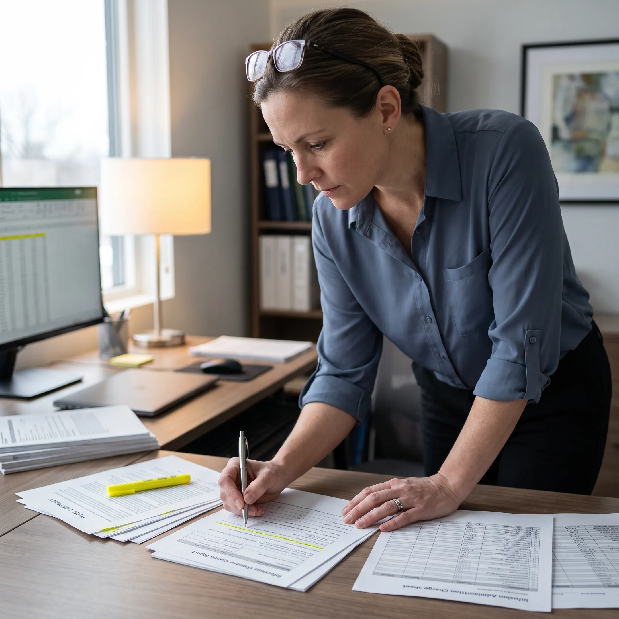 Practice administrator analyzing infectious disease claims, infusion charges, and payer payment data