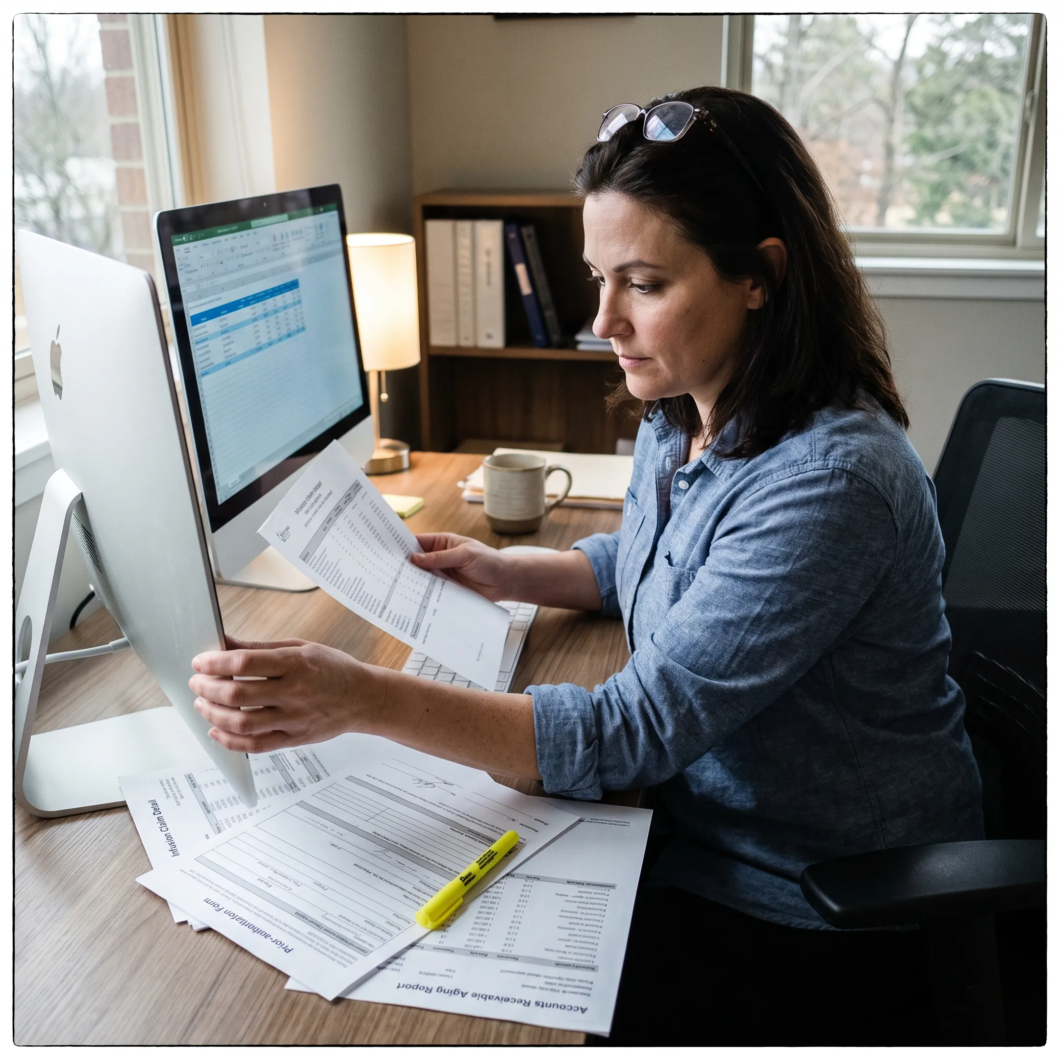 Revenue-cycle analyst reviewing infectious disease billing performance and payer trends