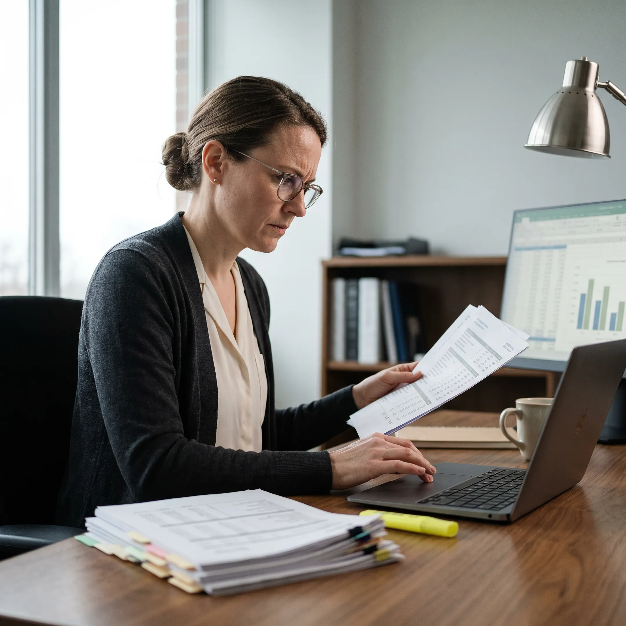 Medical billing specialist reviewing infectious disease practice claims and infusion reimbursement reports