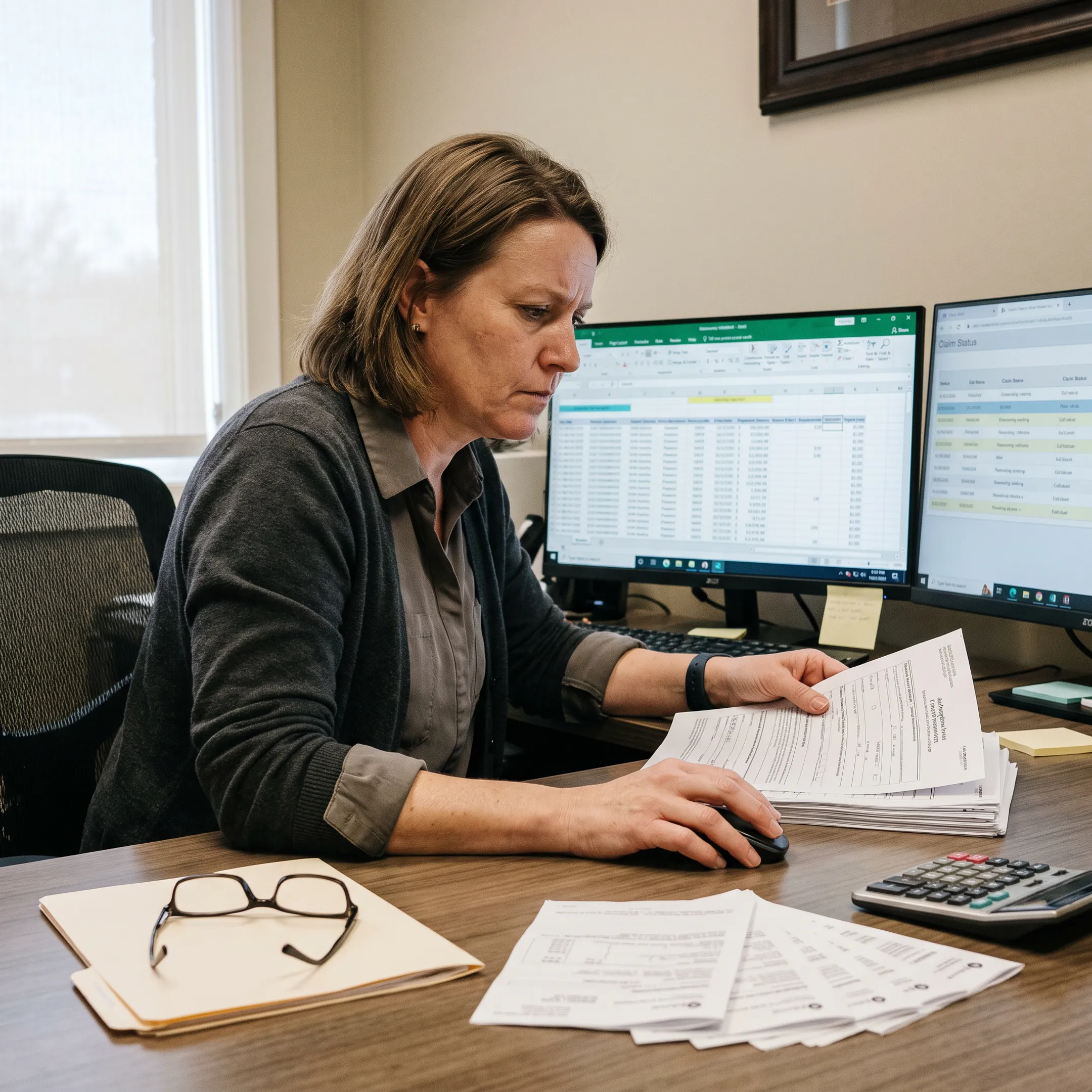 Specialist analyzing infectious disease revenue cycle data and infusion billing documentation