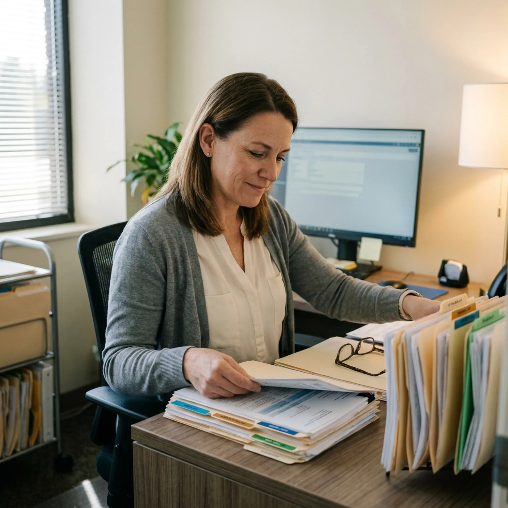 Billing specialist organizing insurance claim records