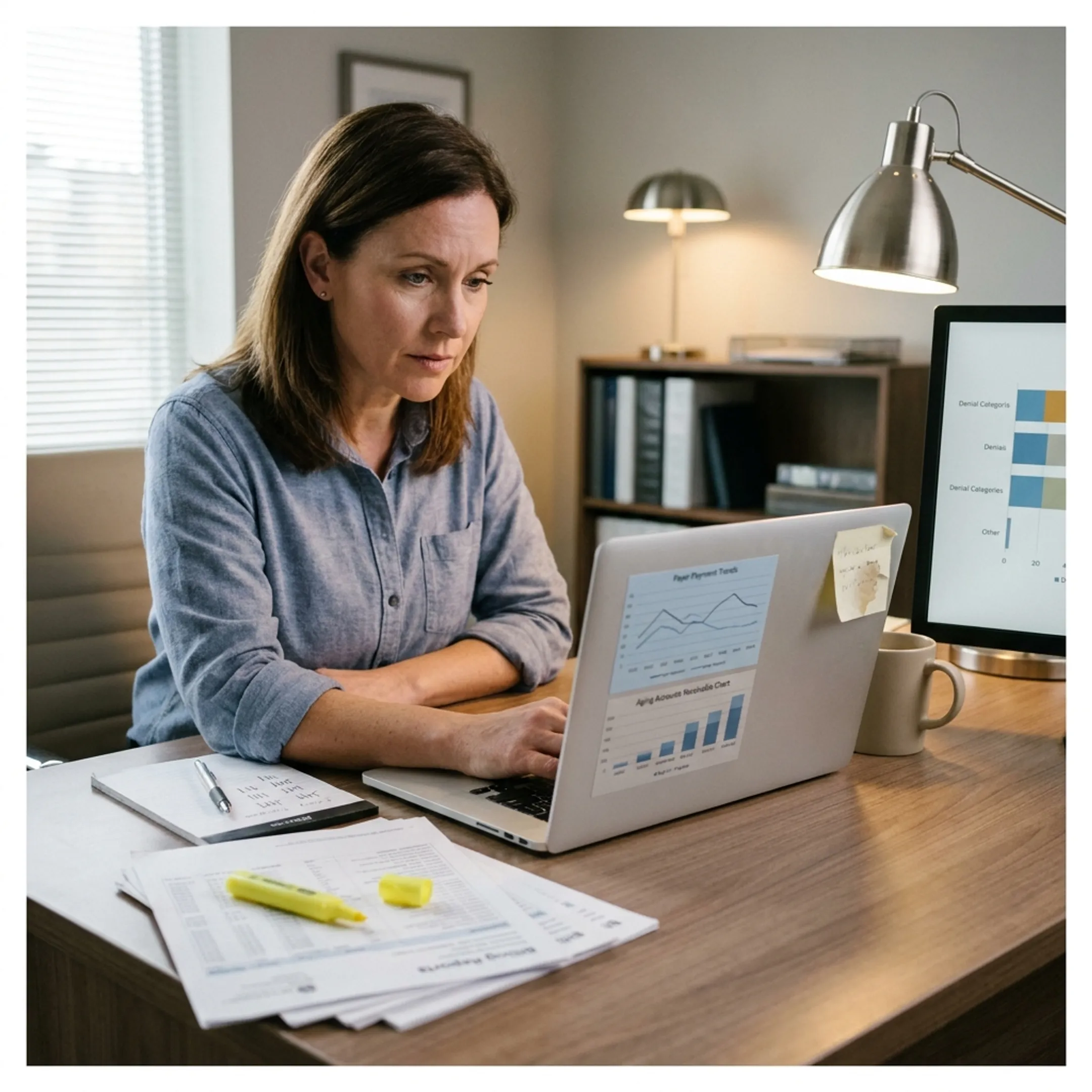 Specialist analyzing aging accounts receivable and payer payment trends