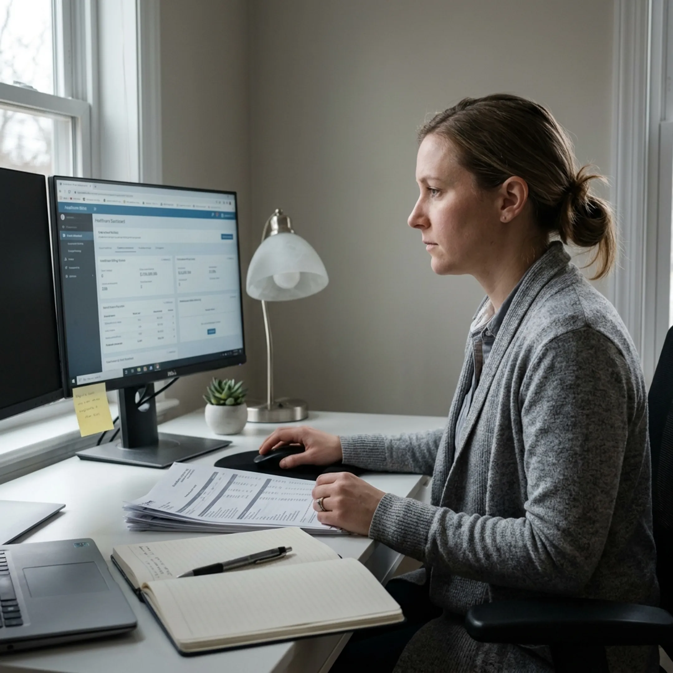 Healthcare billing specialist reviewing infectious disease claims and payment records