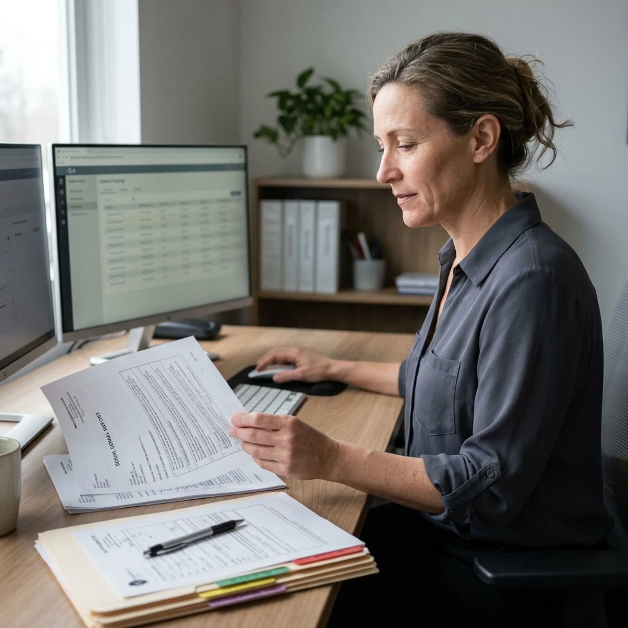Medical billing professional reviewing infectious disease practice claims and revenue cycle reports
