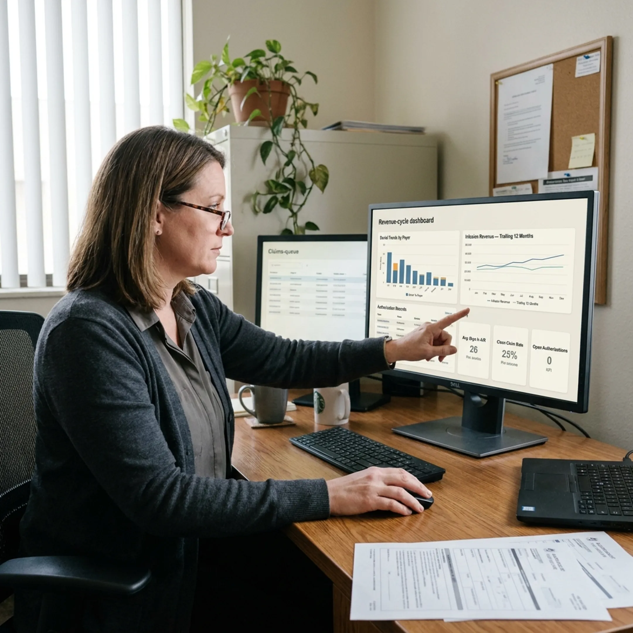 Healthcare administrator analyzing infectious disease revenue-cycle performance