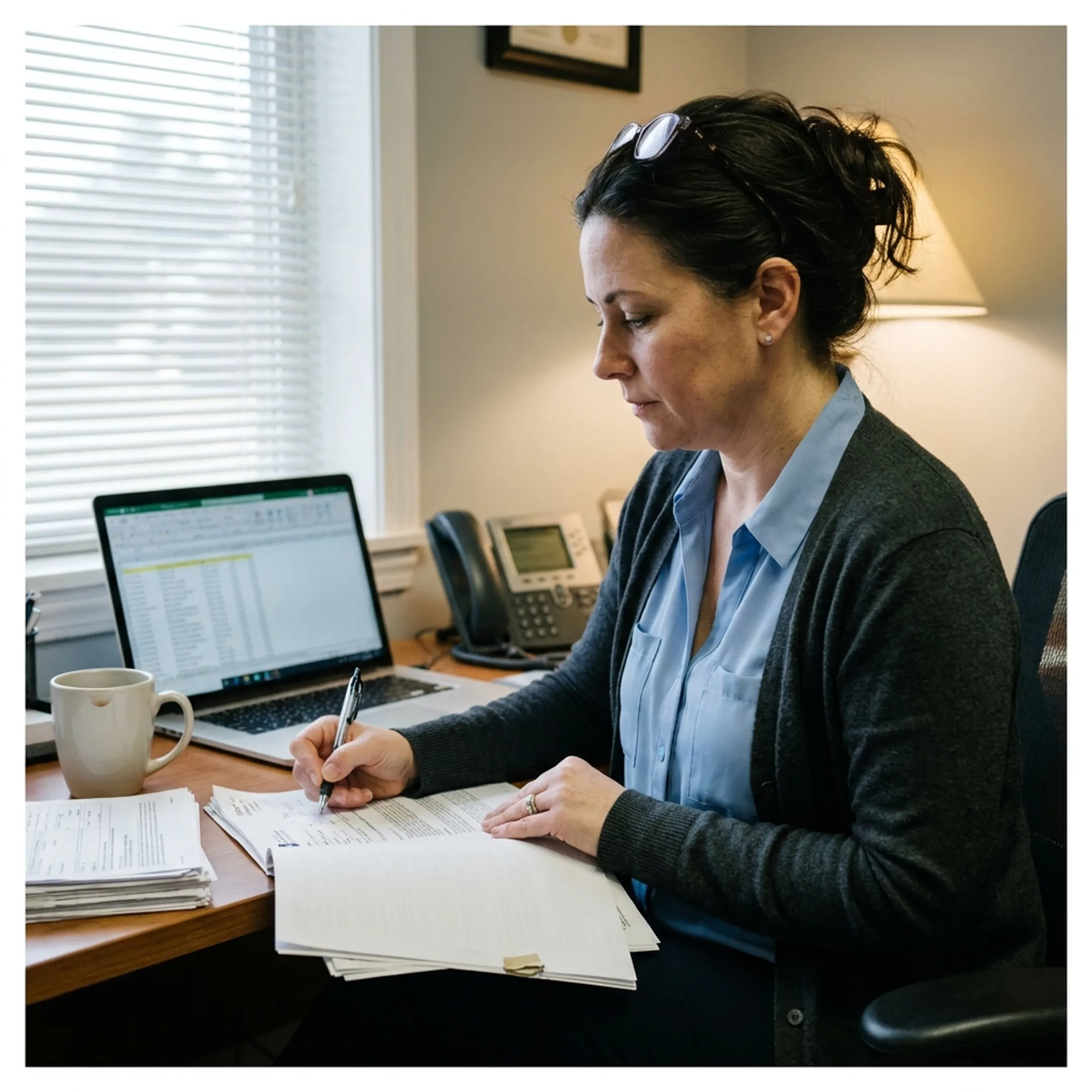 Practice administrator analyzing infectious disease billing workflow