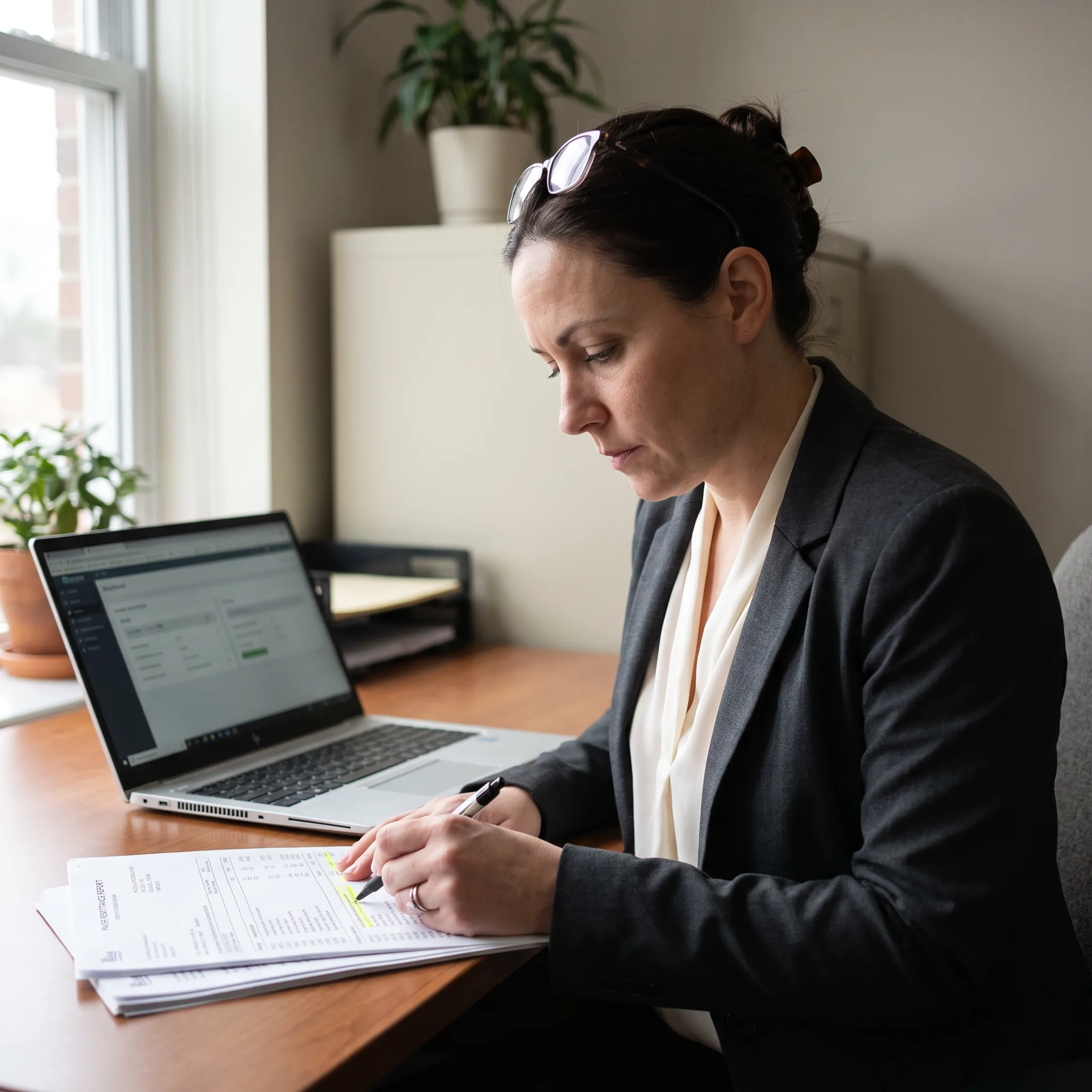 Medical billing specialist reviewing infectious disease practice revenue reports