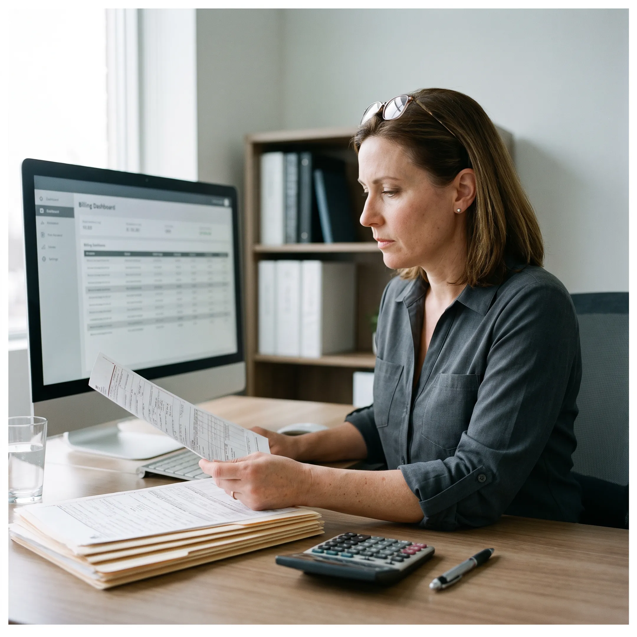 Medical practice administrator reviewing infectious disease billing and revenue cycle reports