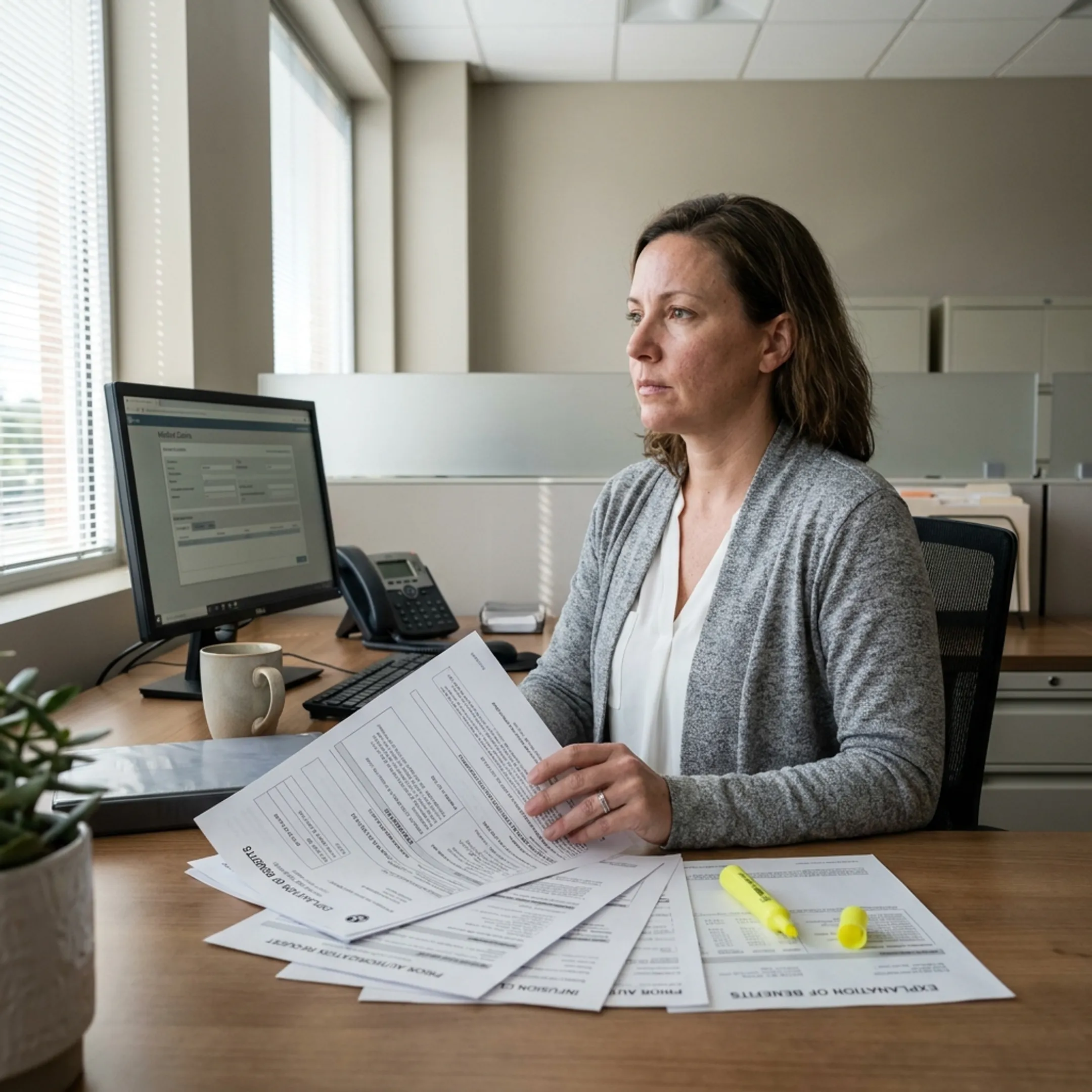 Billing specialist reviewing infectious disease and infusion practice claims on a computer