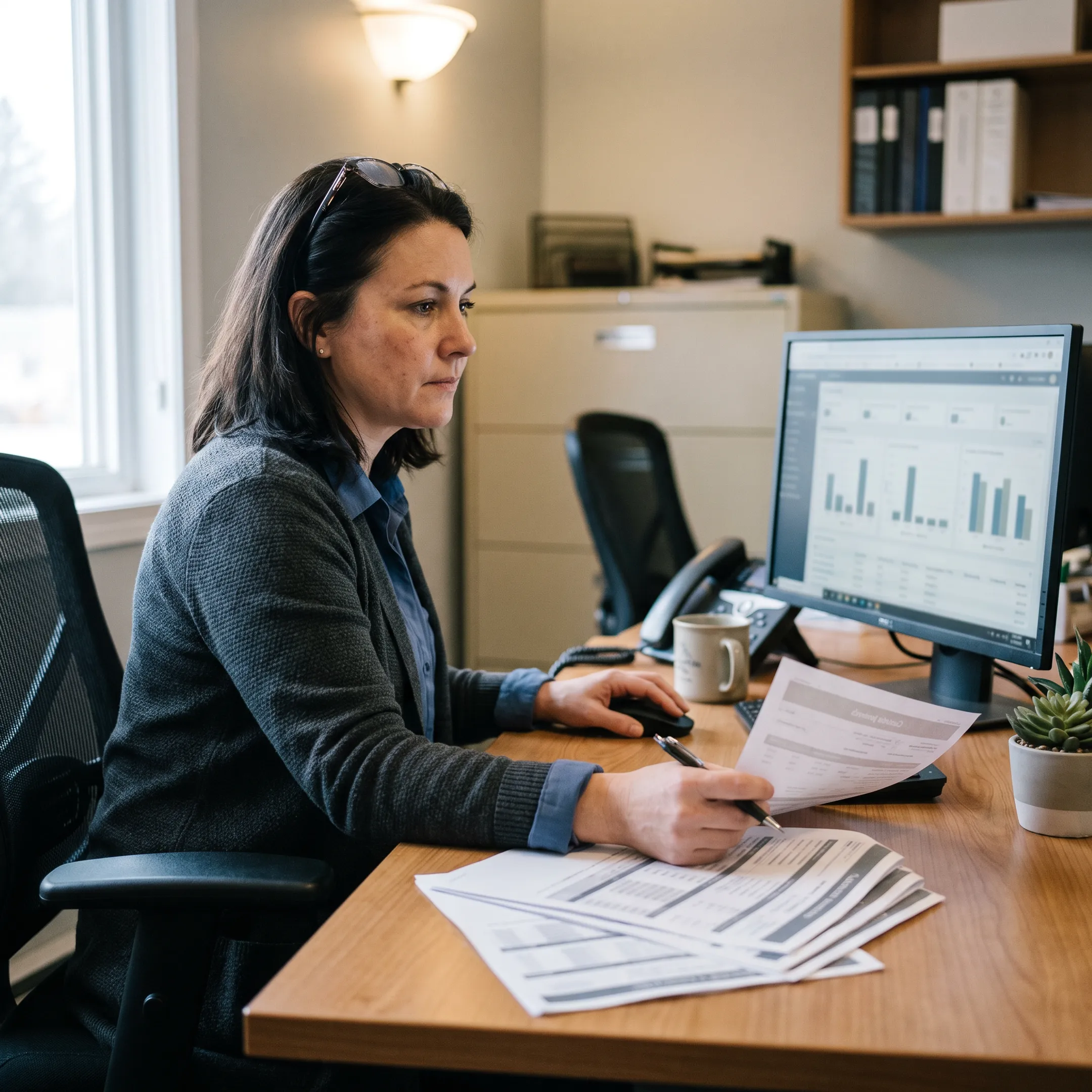 Infectious disease practice administrator analyzing billing performance and payer reimbursement