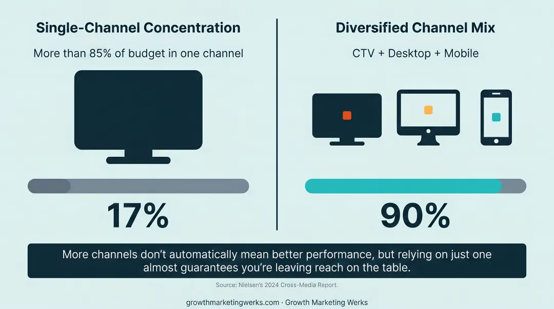Single-channel versus diversified media mix audience reach comparison