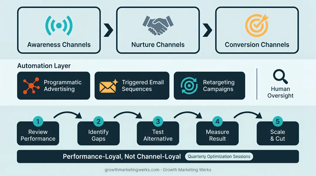 Five-step omnichannel marketing continuous optimization loop cycle diagram