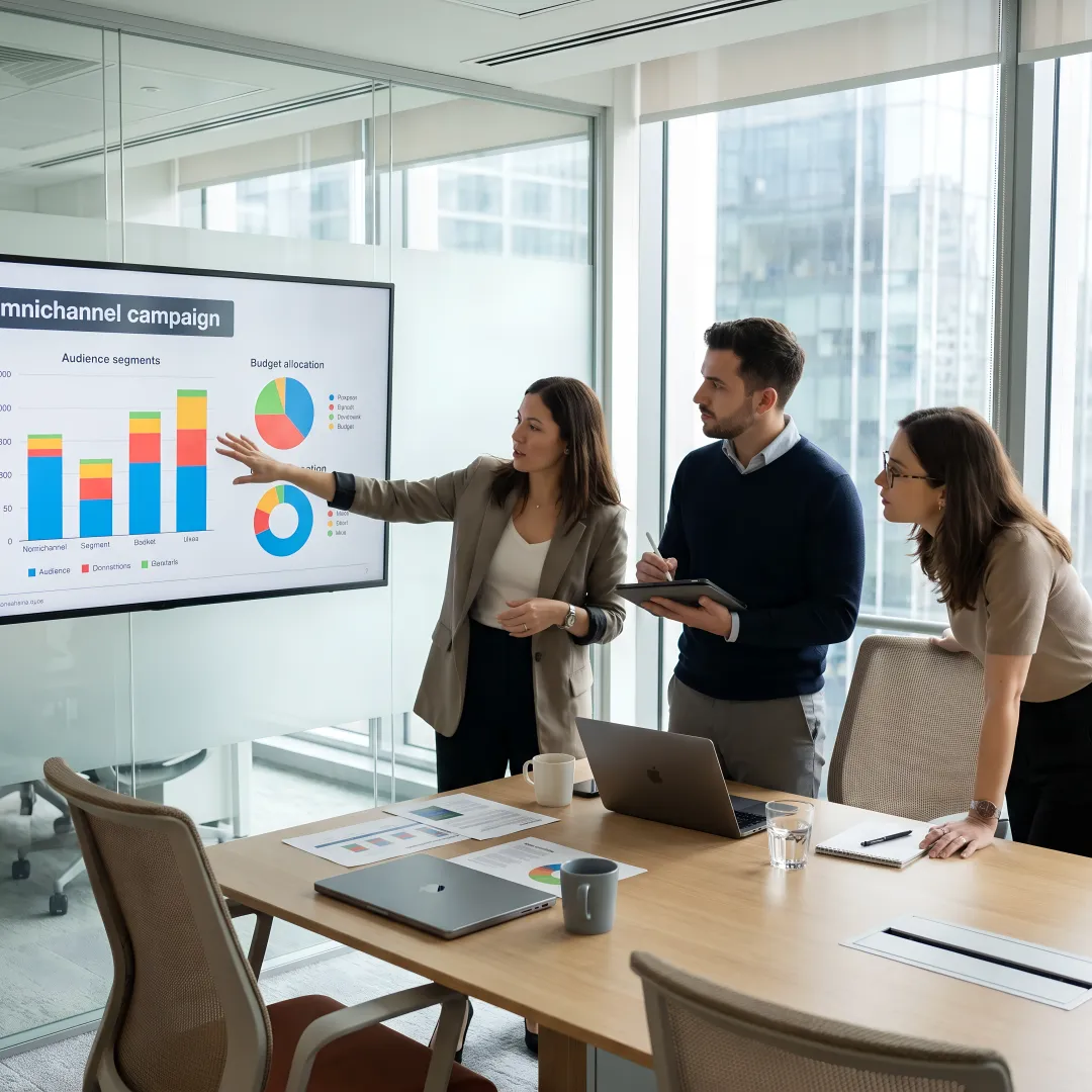 Media strategists reviewing campaign dashboards