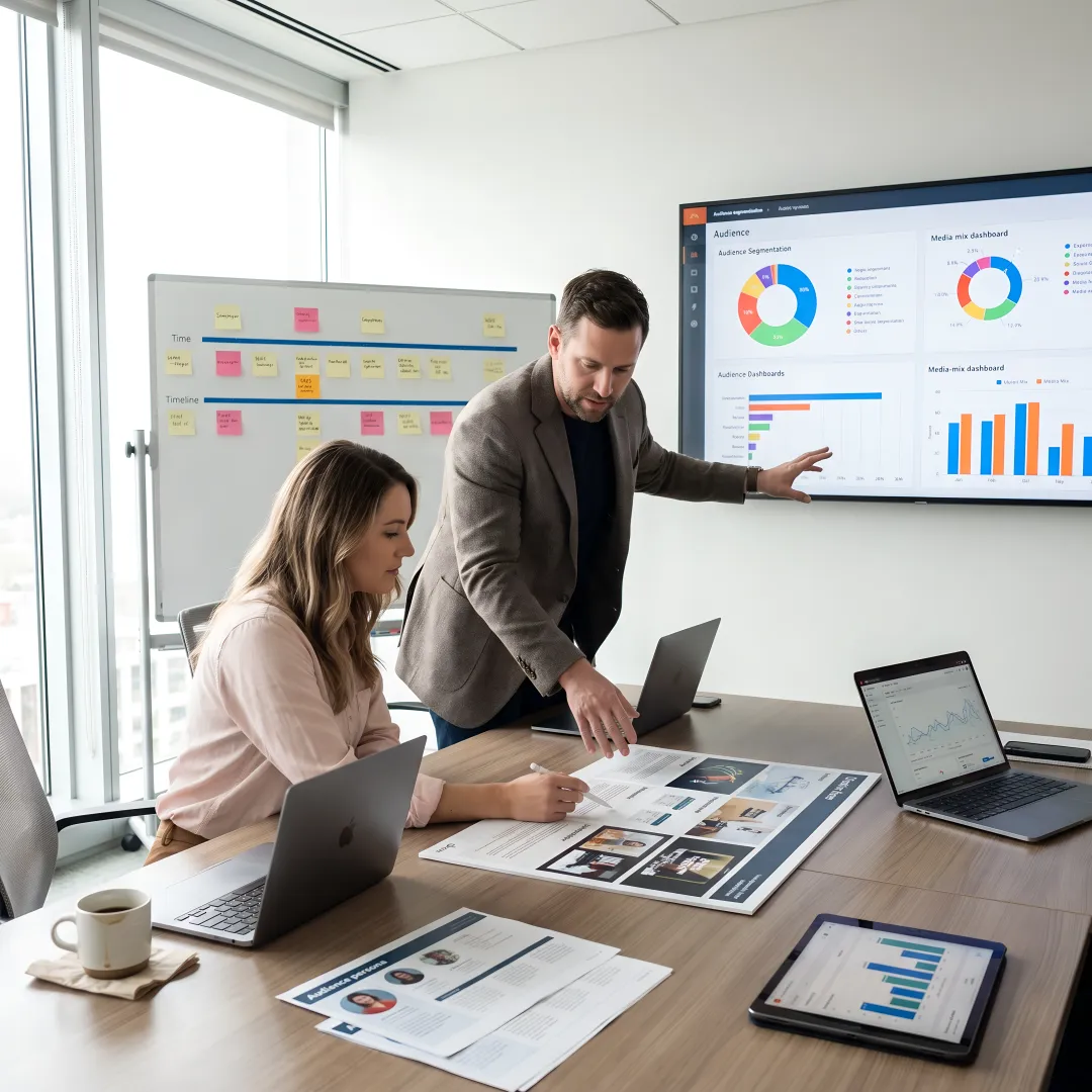Media strategists planning an omnichannel campaign