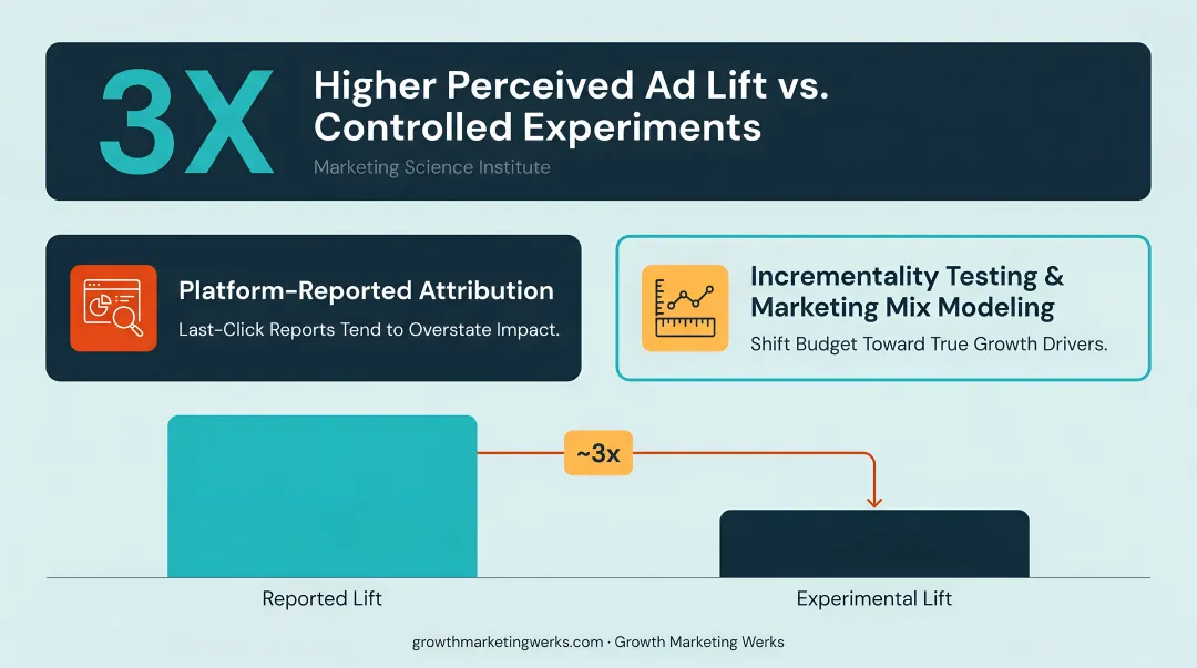 platform-reported attribution versus experimental measurement overestimation comparison chart