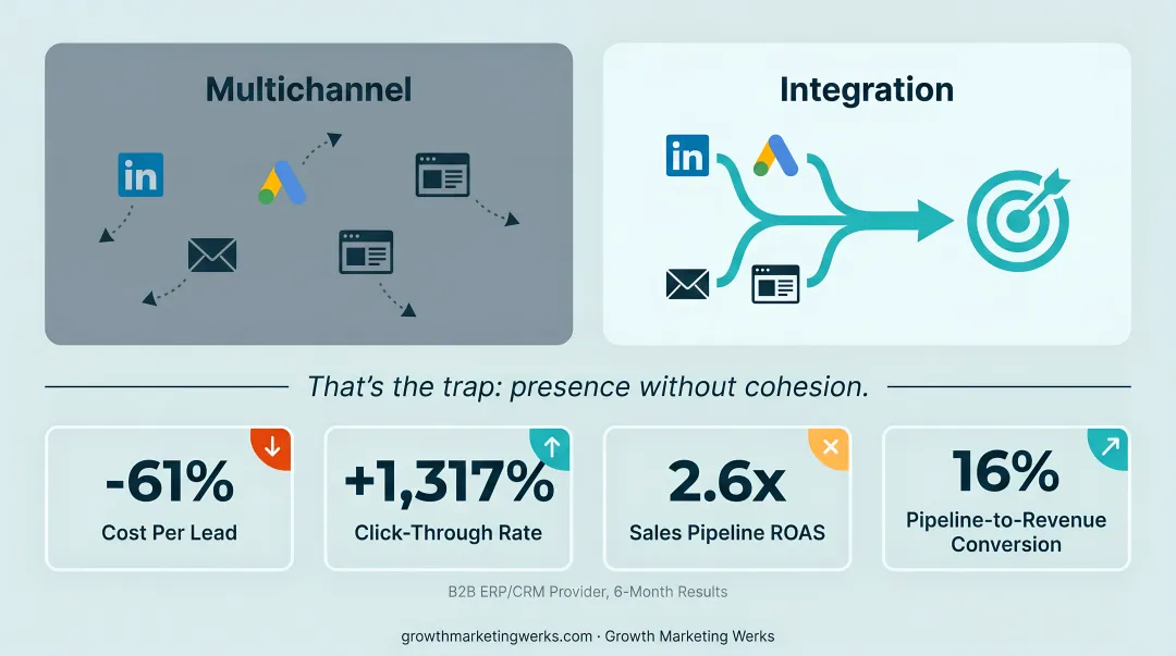 Integrated campaign results showing cost per lead and ROAS improvements