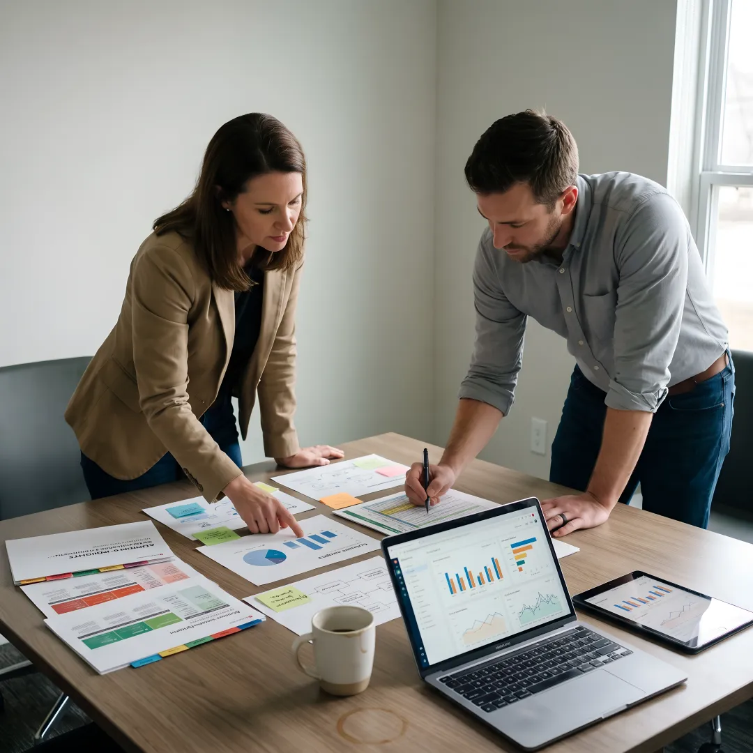 Media planners reviewing campaign strategy workflow