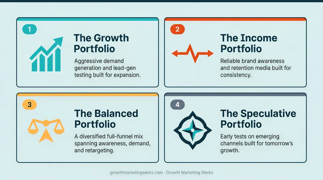 Four types of media portfolios comparison chart with use cases and best fit